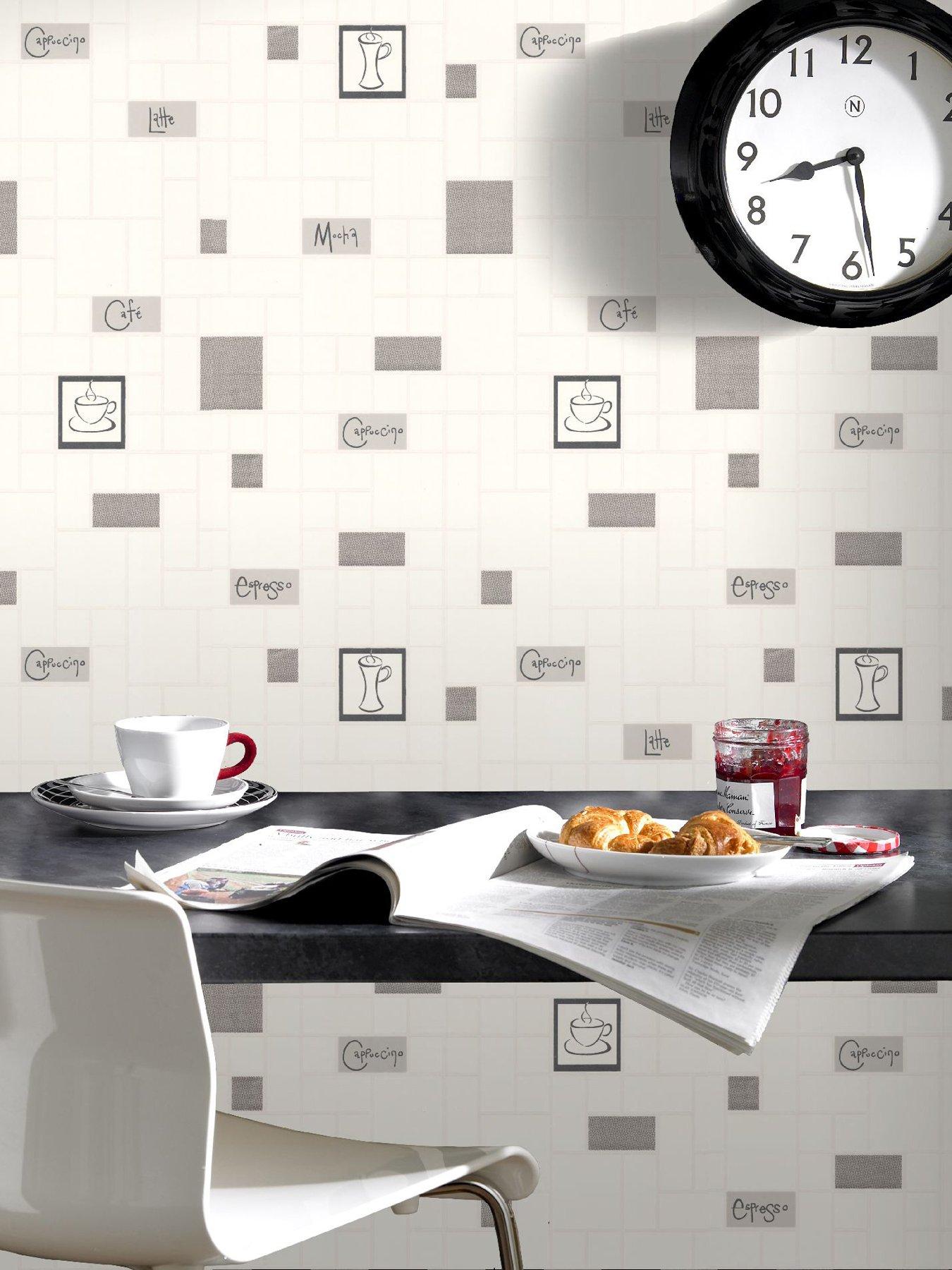 Image 1 of 3 of Contour Caf&eacute; Culture Grey Kitchen and Bathroom Wallpaper&nbsp;