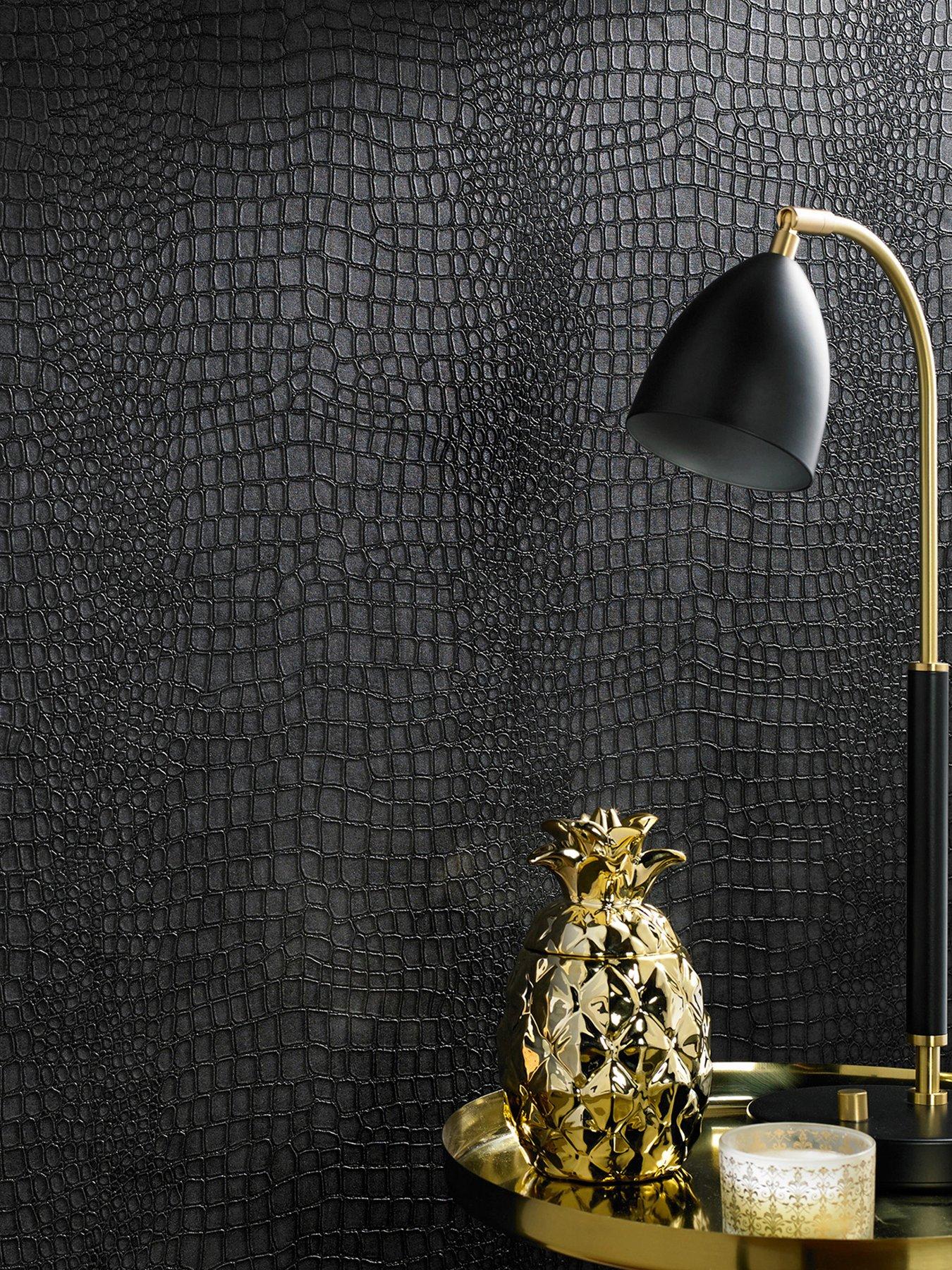 Image 1 of 3 of Superfresco Easy Crocodile Skin Wallpaper in Black