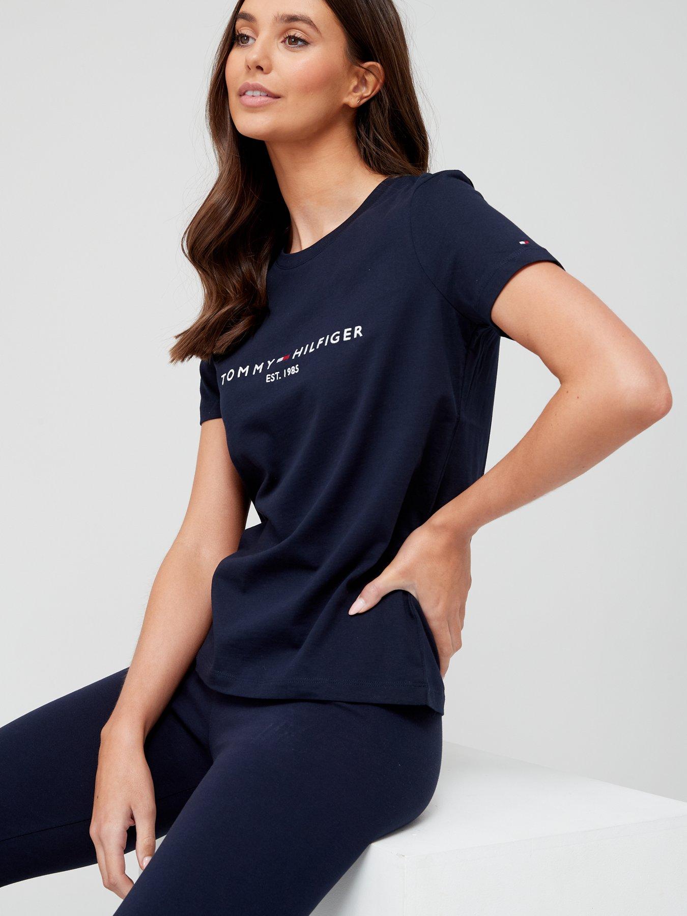 Image 4 of 4 of Tommy Hilfiger Womens Regular Fit Logo Crew Neck T-Shirt - Navy