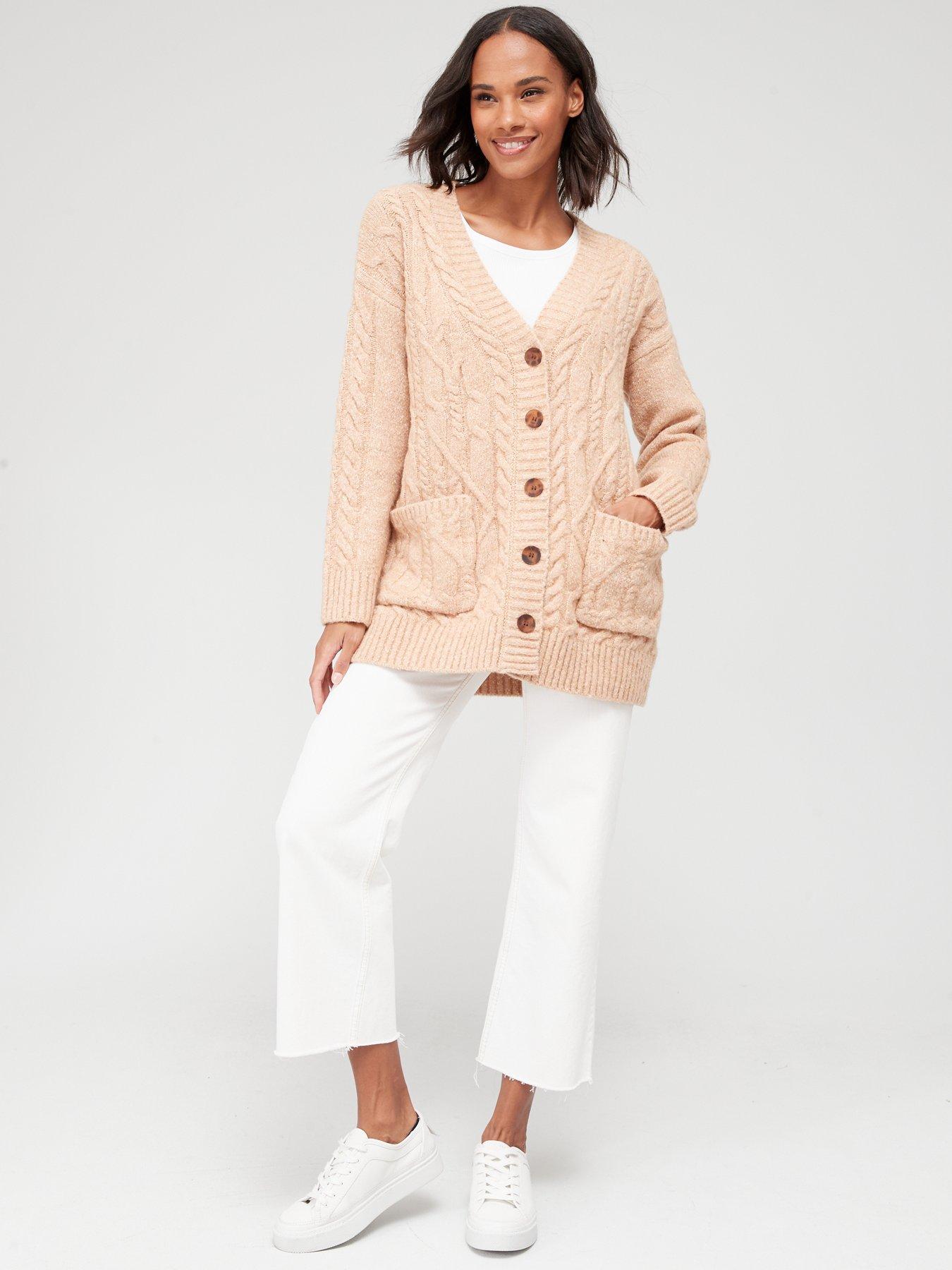 Camel cable outlet knit cardigan