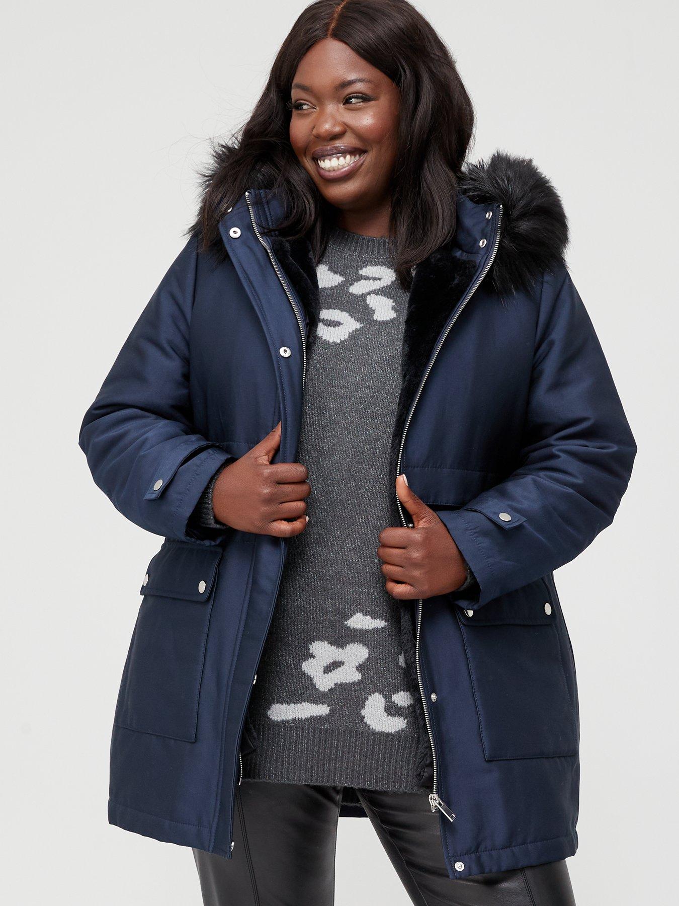 V by Very Curve Premium Padded Parka Navy Very Ireland