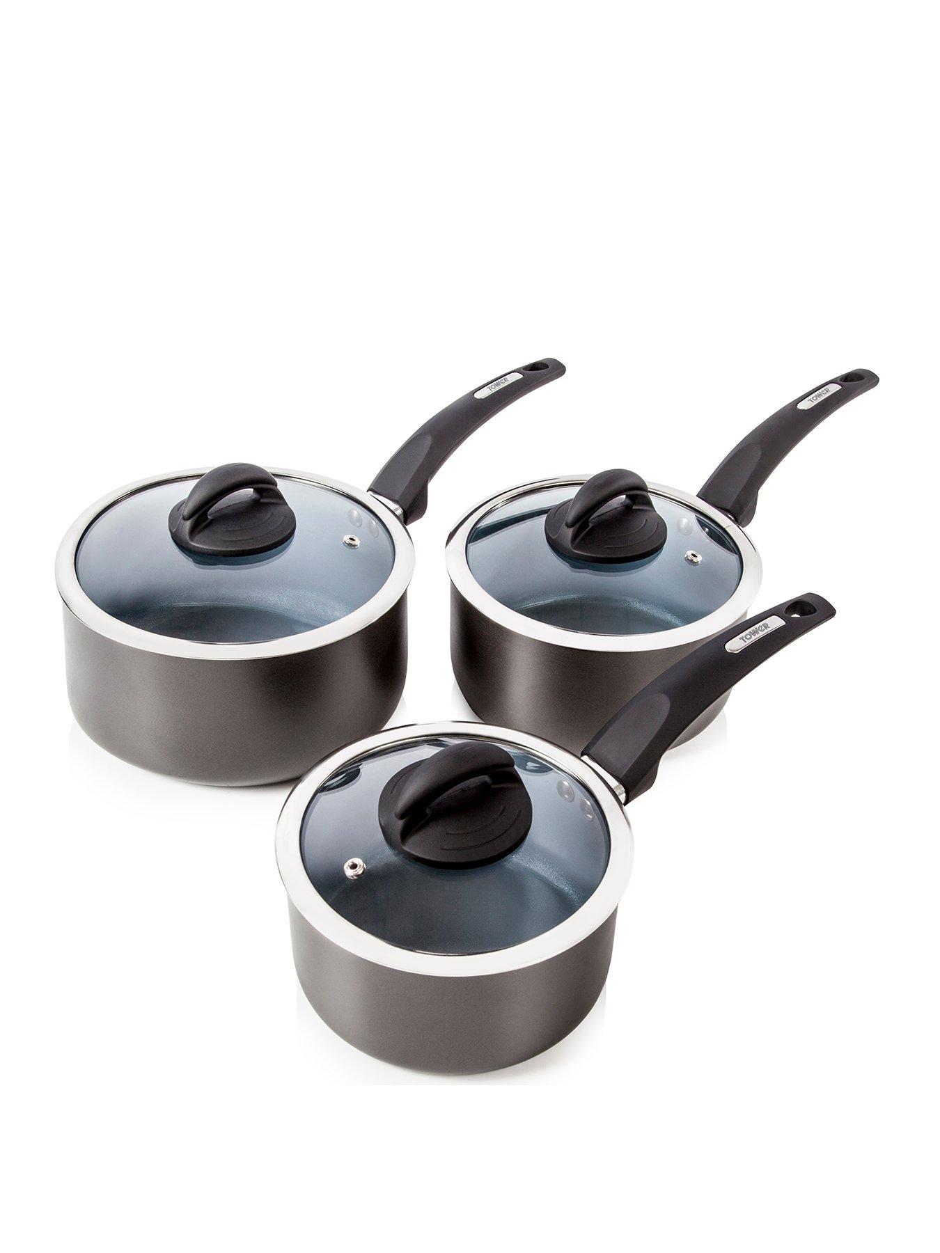 12-Piece with 6 glass Lids Karcher Cookware Set Cast Aluminium with Teflon Classic Non-Stick Coating 1 Pair of Thermal Grips 