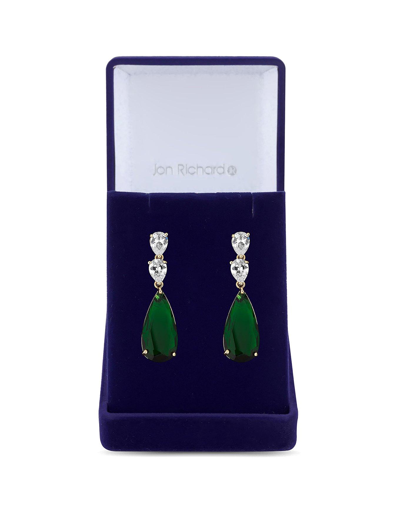 Jon Richard Cubic Zirconia Emerald Green Pear Drop Earring