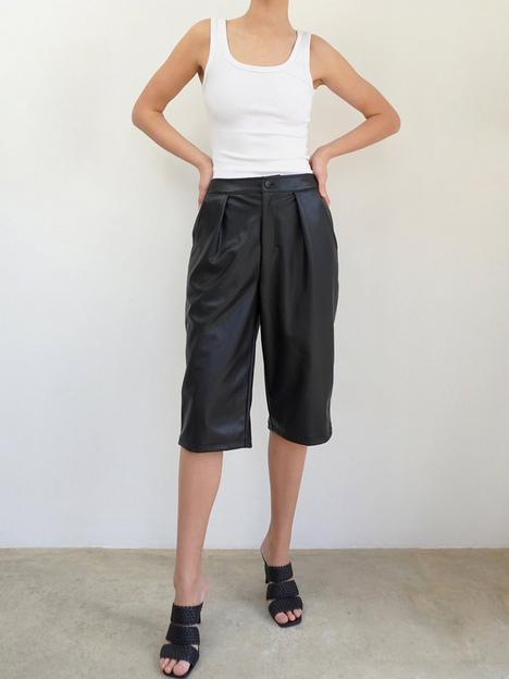 religion-faux-leather-tailored-shorts-black