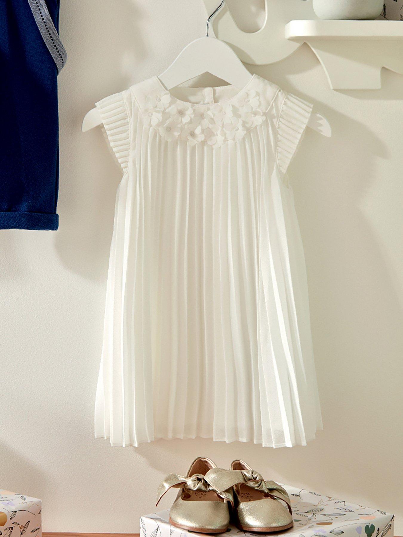 Baby Girls Pleat Dress - Off White