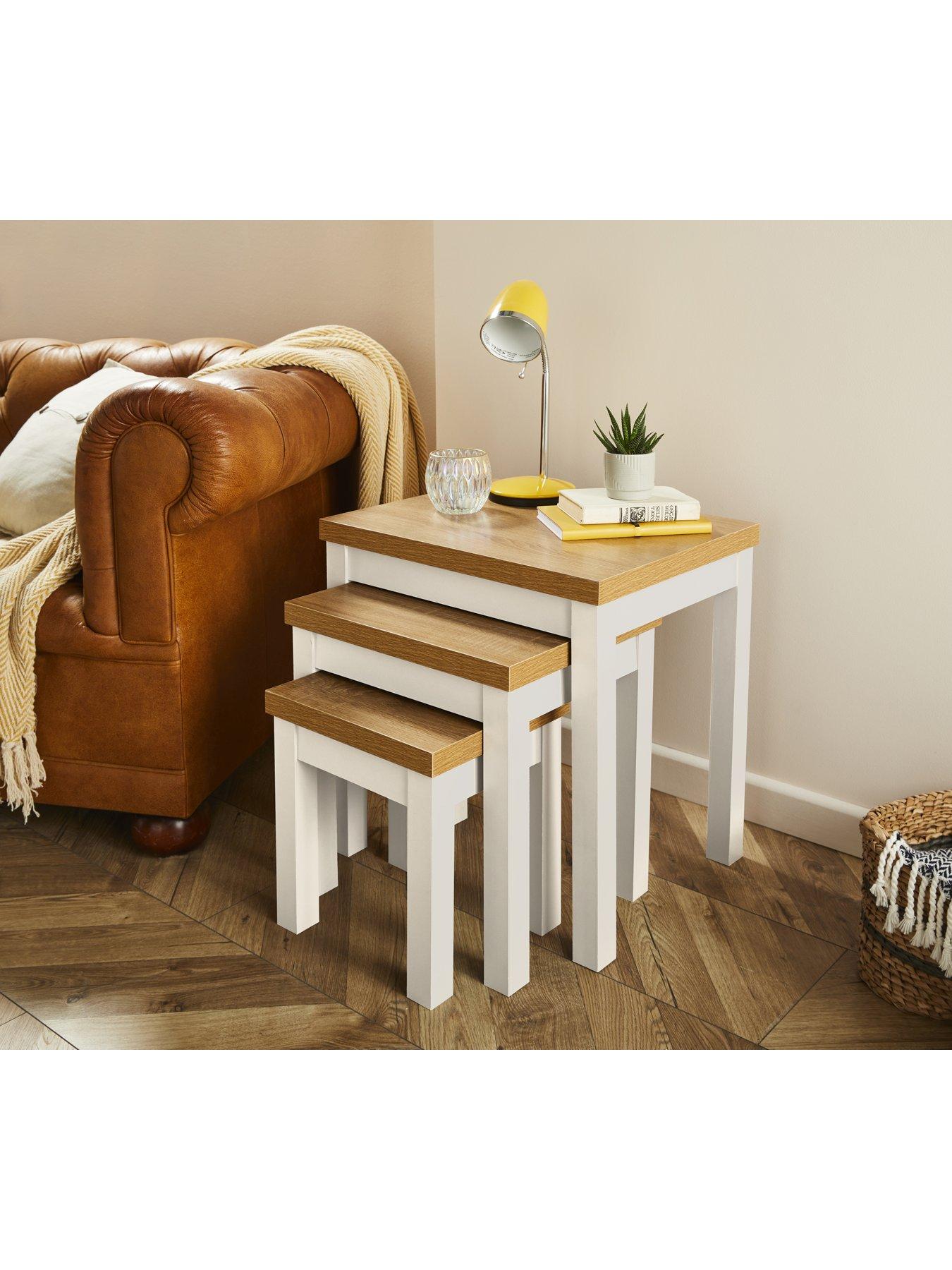 white gloss and oak nest of tables