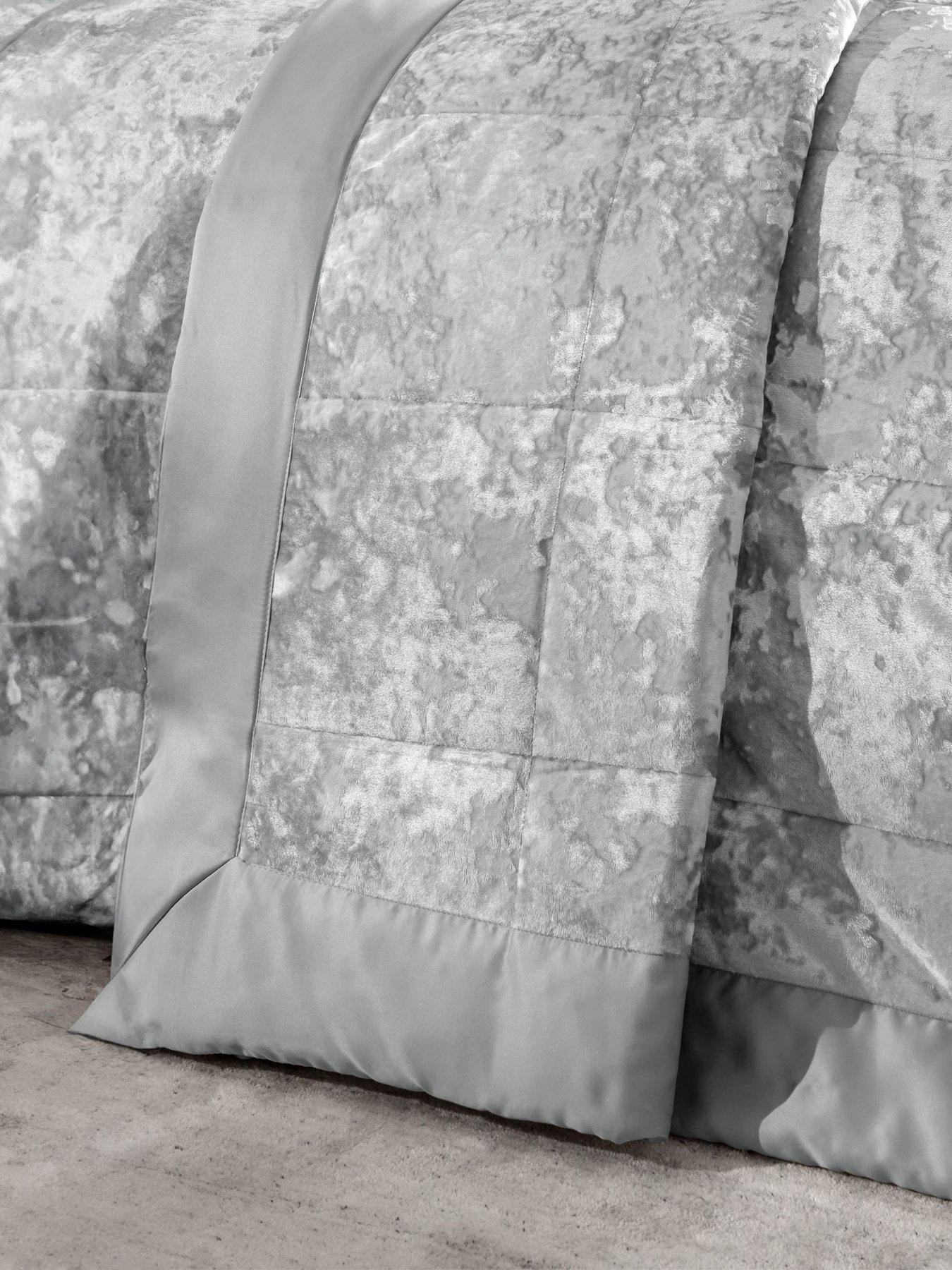 undefined Crushed Velvet Bedspread Throw - Grey