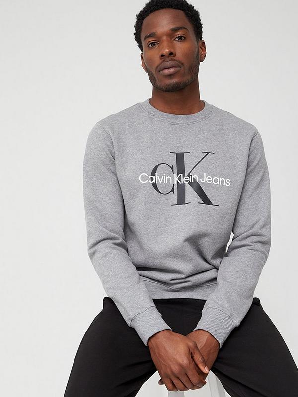 Calvin Klein Jeans Monogram Logo Sweatshirt - Mid Grey Heather | Very  Ireland