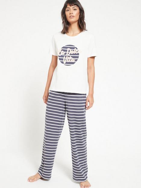 everyday-stripe-slogan-short-sleeve-pyjama-set-navy-stripe