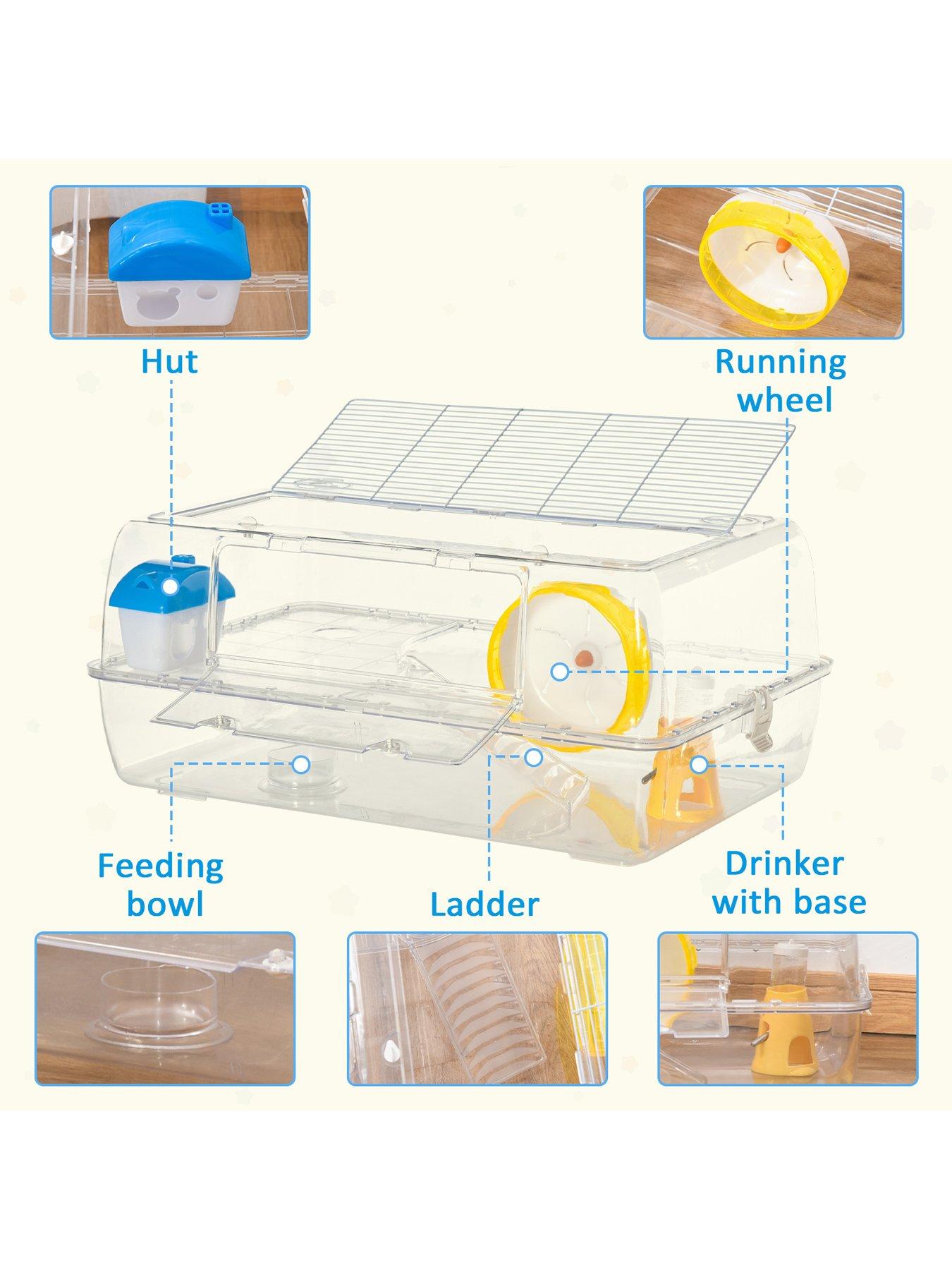 pawhut-pawhut-portable-2-storey-small-animal-cage-with-running-wheel-drinker-feeding-bowloutfit