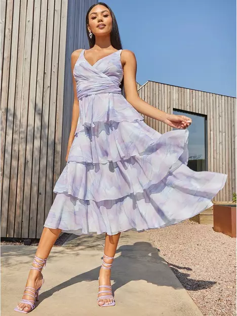 prod1091486176: Sleeveless Tiered Washed Print Midi Dress - Multi