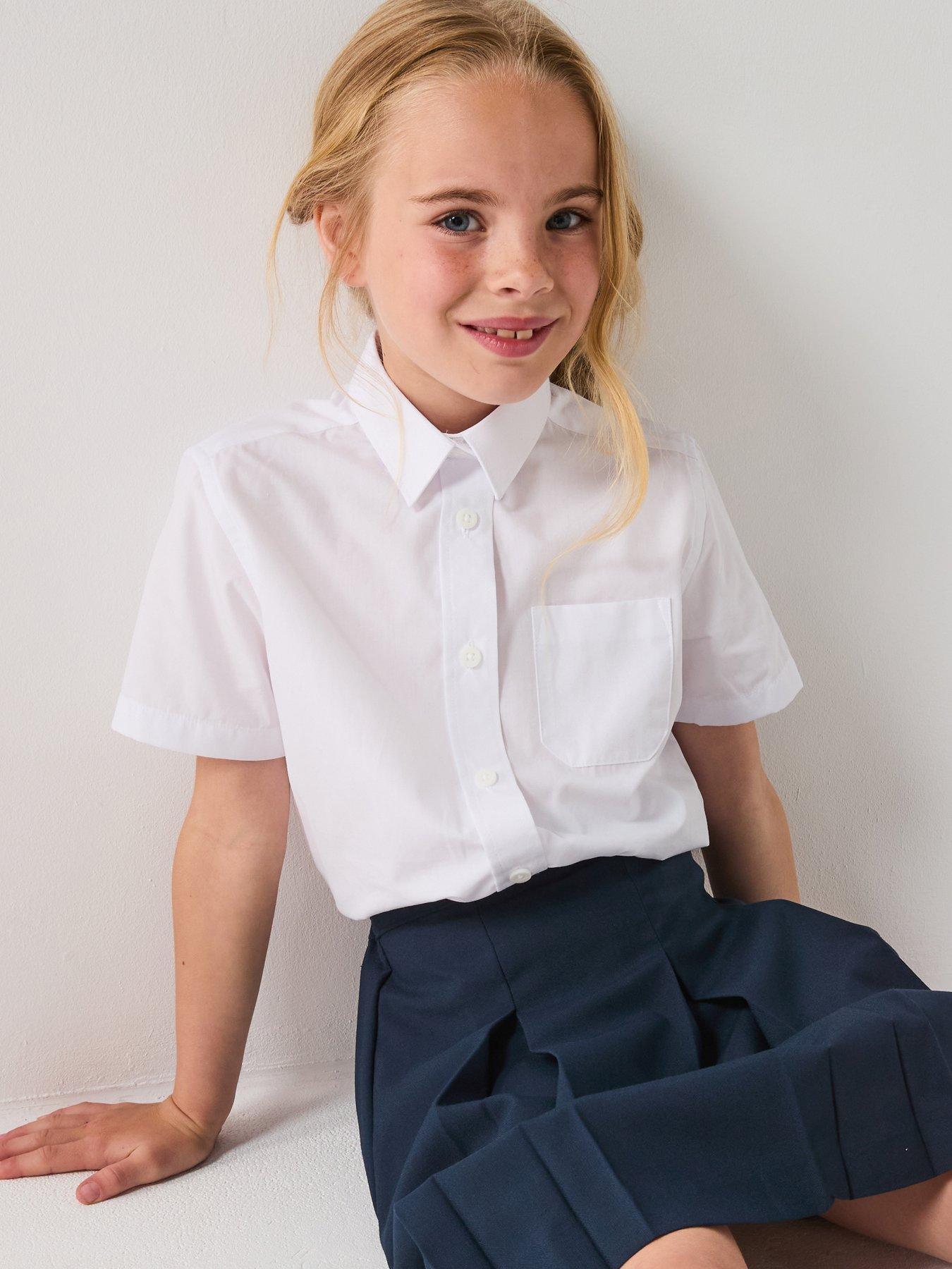 Image 1 of 7 of The Very Collection Girls 3 Pack Easy Iron Short Sleeve Blouses - White
