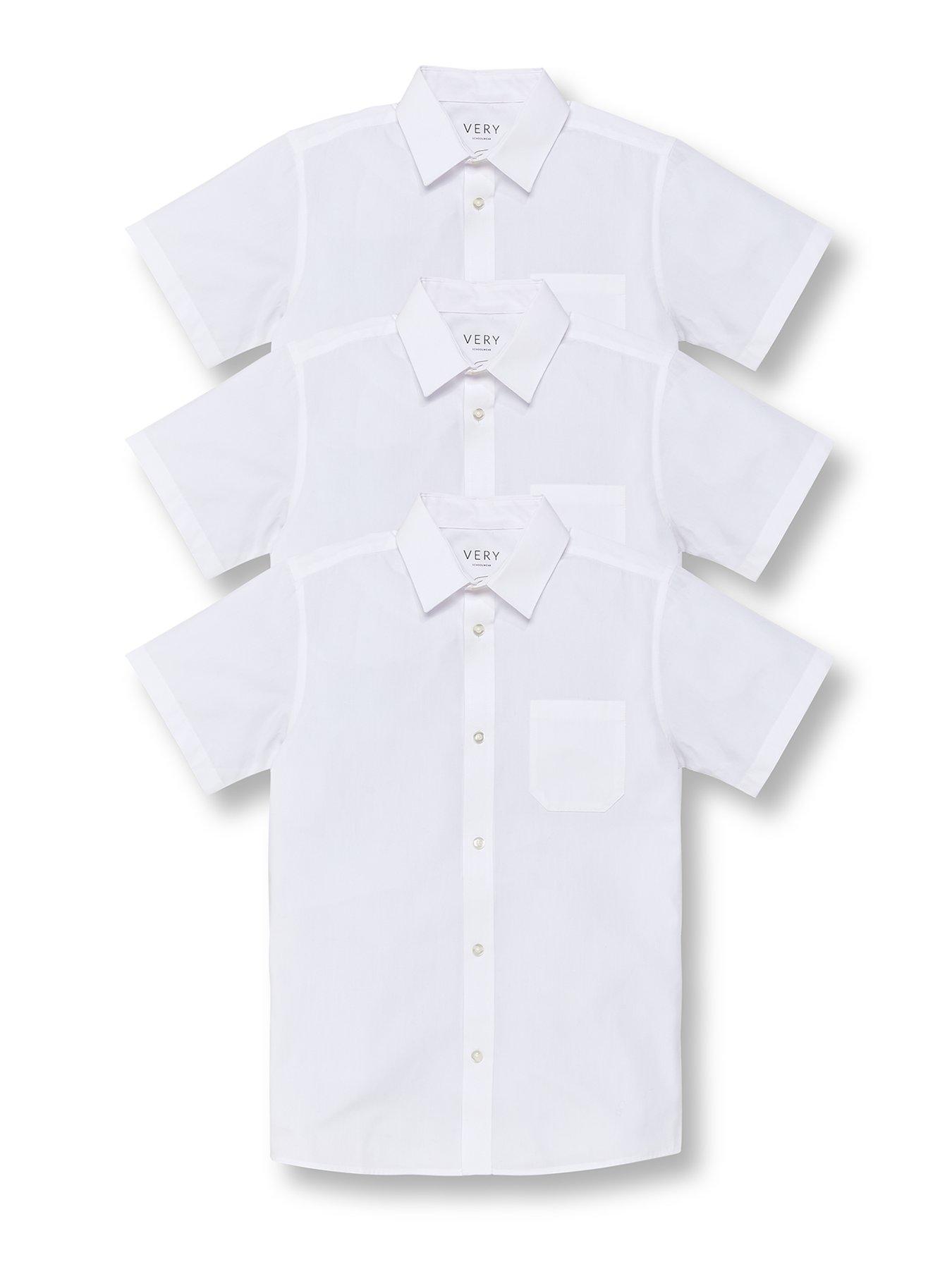 undefined Boys 3 Pack Slim Fit Short Sleeve School Shirt - White