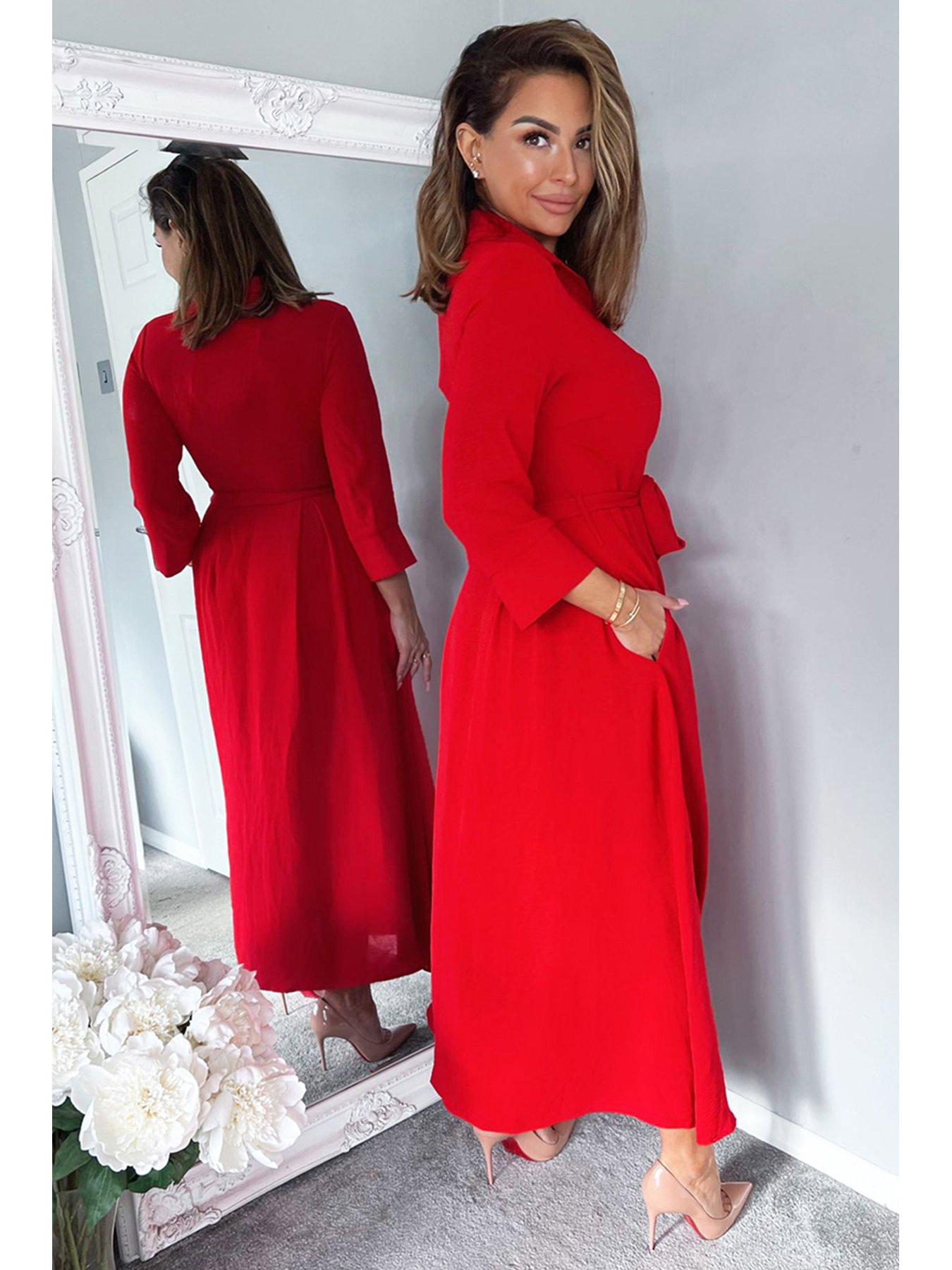 AX Paris Midaxi Shirt Dress - Red | Very Ireland