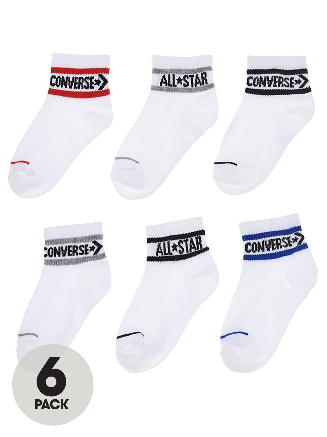 Image 1 of 1 of Converse Younger Kids Wordmark Ankle 6Pack Socks - White