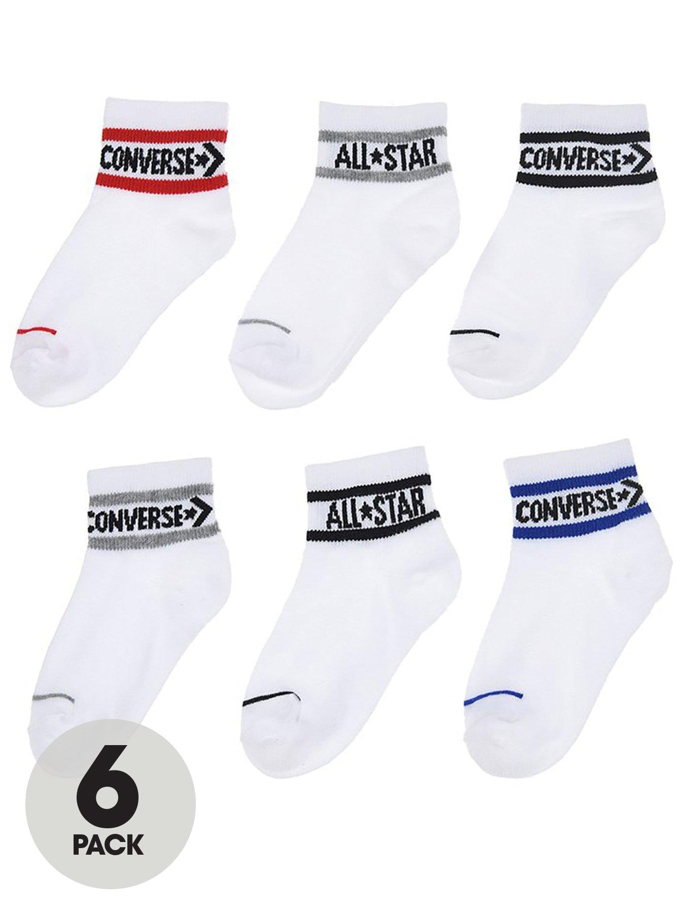 Image 1 of 1 of Converse Older Kids Wordmark Ankle 6Pack Socks - White