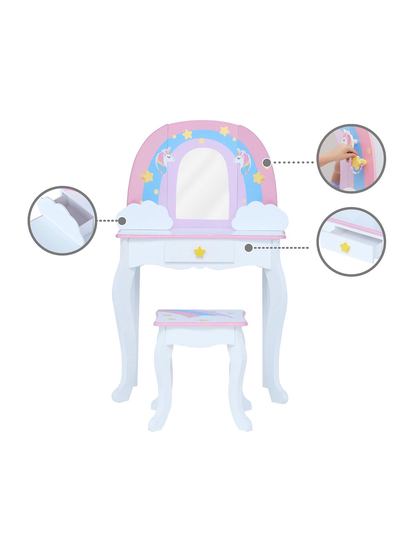 teamson-kids-fantasy-fields-little-dreamer-kidsnbspvanity-table-and-stoolnbspsetoutfit