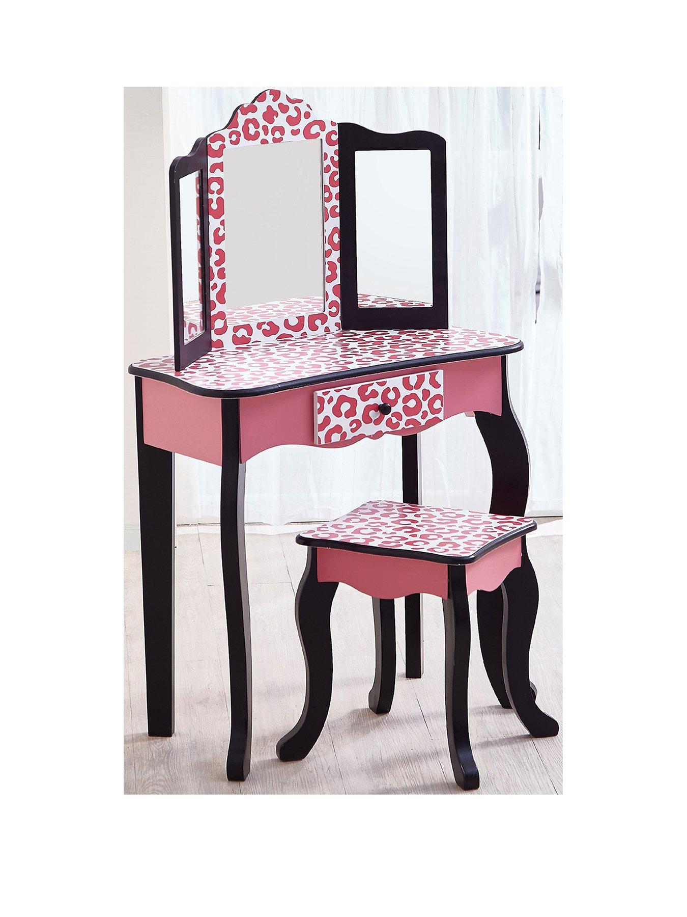 teamson-kids-fantasy-fields-leopard-print-vanity-table-stool-and-mirrornbspsetfront