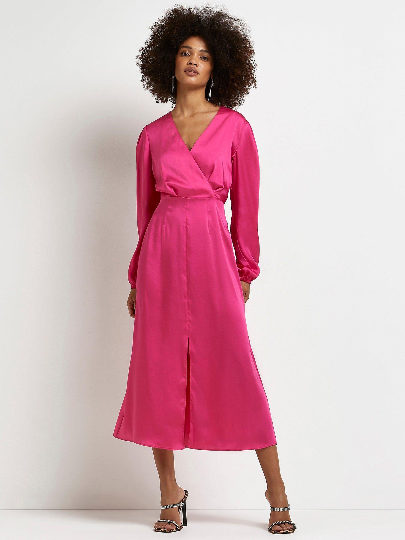 River island wrap long sleeve best sale satin dress