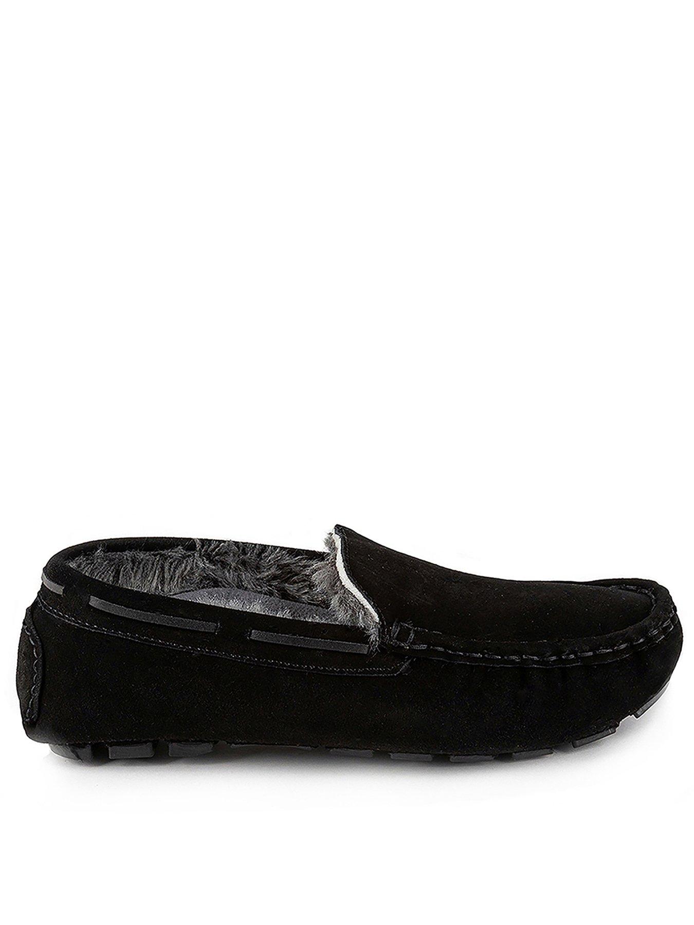 Image of TOTES Mens Real Suede Moccasin Slippers - Black