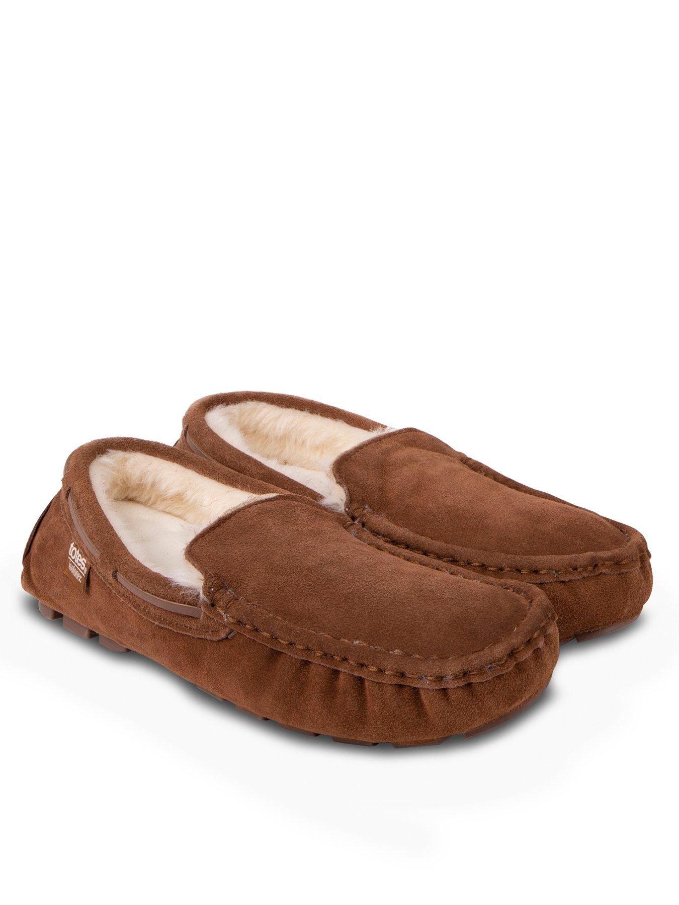 Image of TOTES Real Suede Moccasin Slippers - Tan