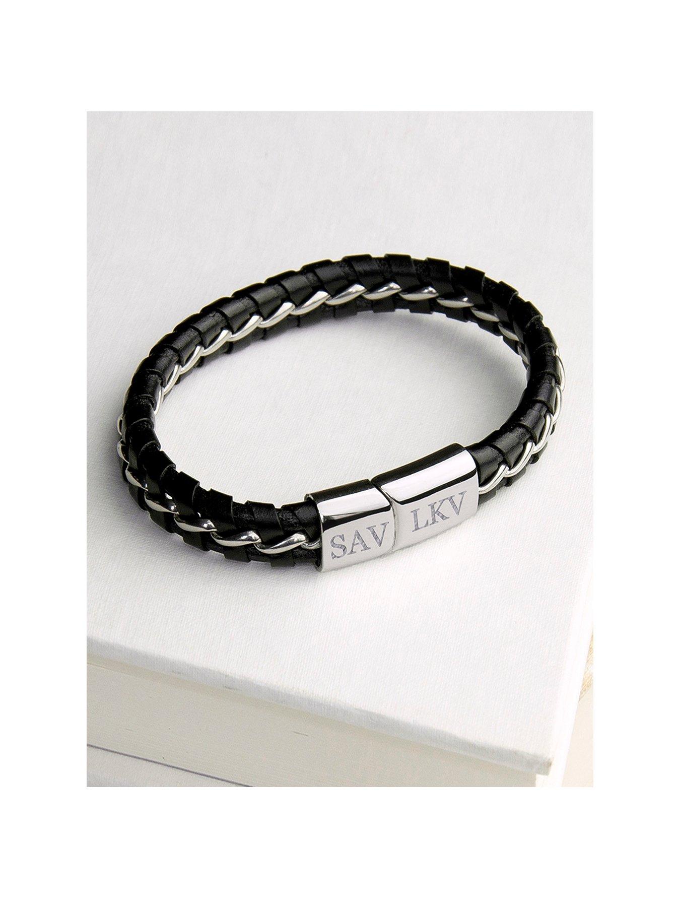Image 1 of 4 of Treat Republic Personalised Men's Metal Detailed Leather Bracelet