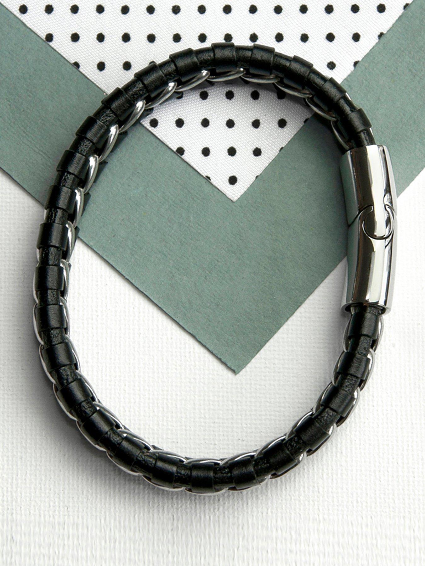 Image 2 of 4 of Treat Republic Personalised Men's Metal Detailed Leather Bracelet
