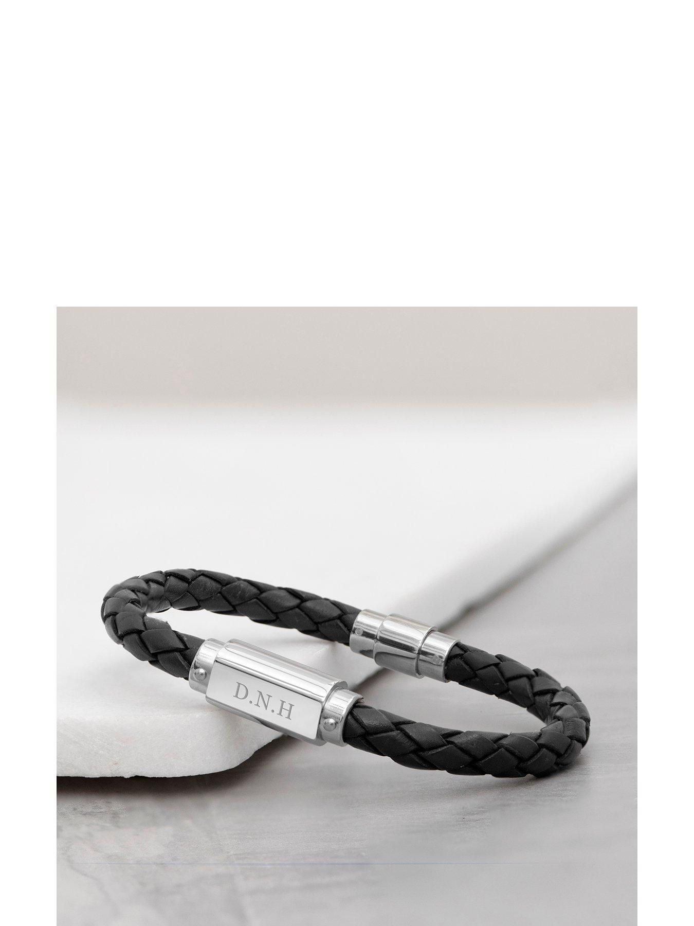 Image 1 of 4 of Treat Republic Personalised Mens Black Leather Bracelet