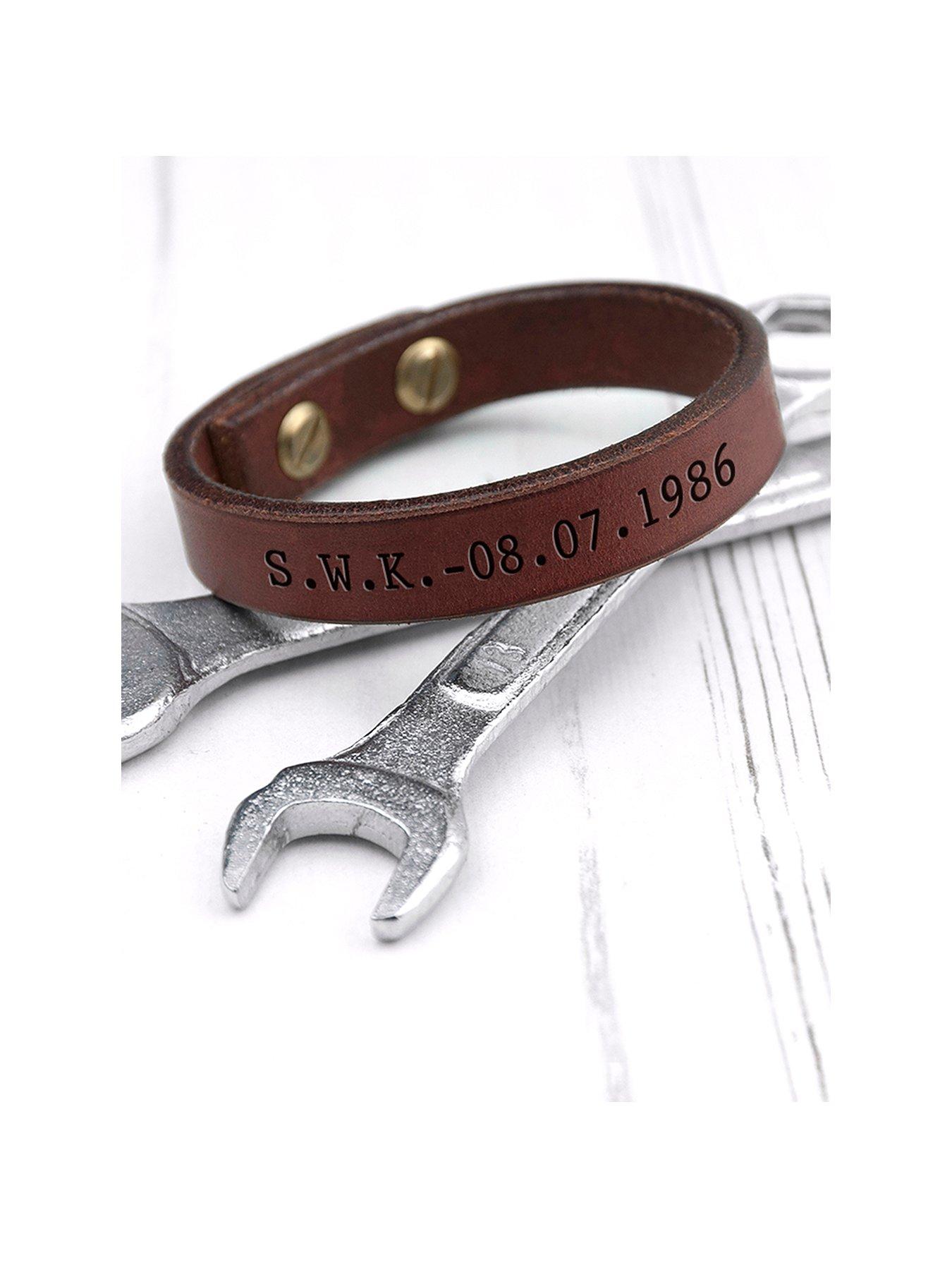 Image of Treat Republic Personalised Men's Brown Leather Bracelet