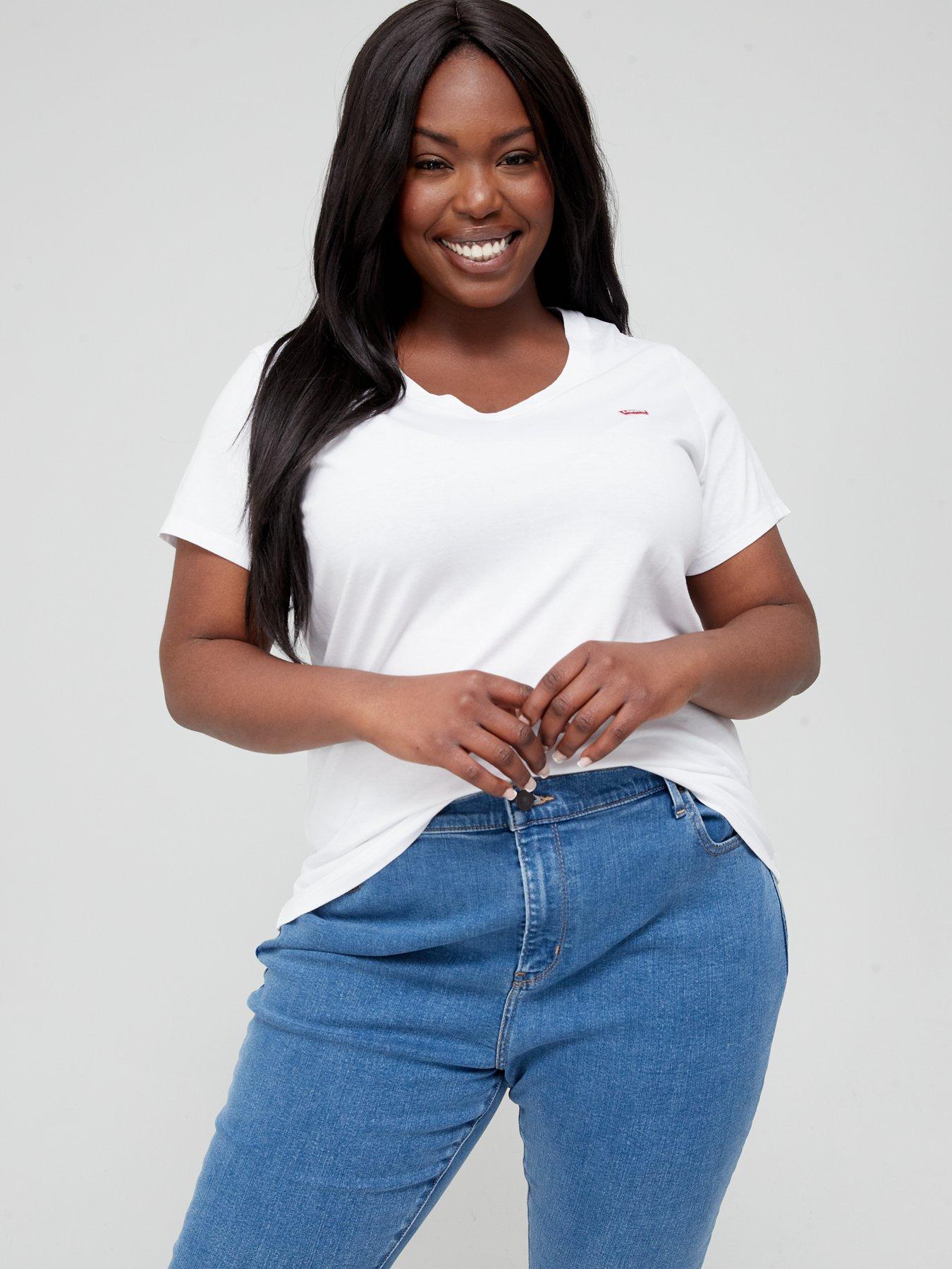 Image 1 of 4 of Levi's Plus V-neck T-shirt (plus Size) - White +
