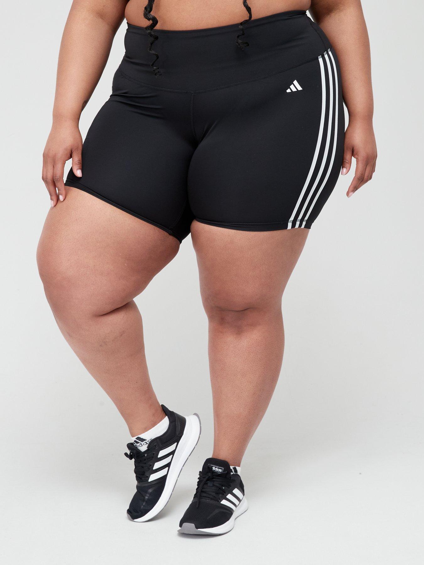 adidas Training Essentials 3-Stripes High-Waisted Short Leggings (Plus  Size) - Black