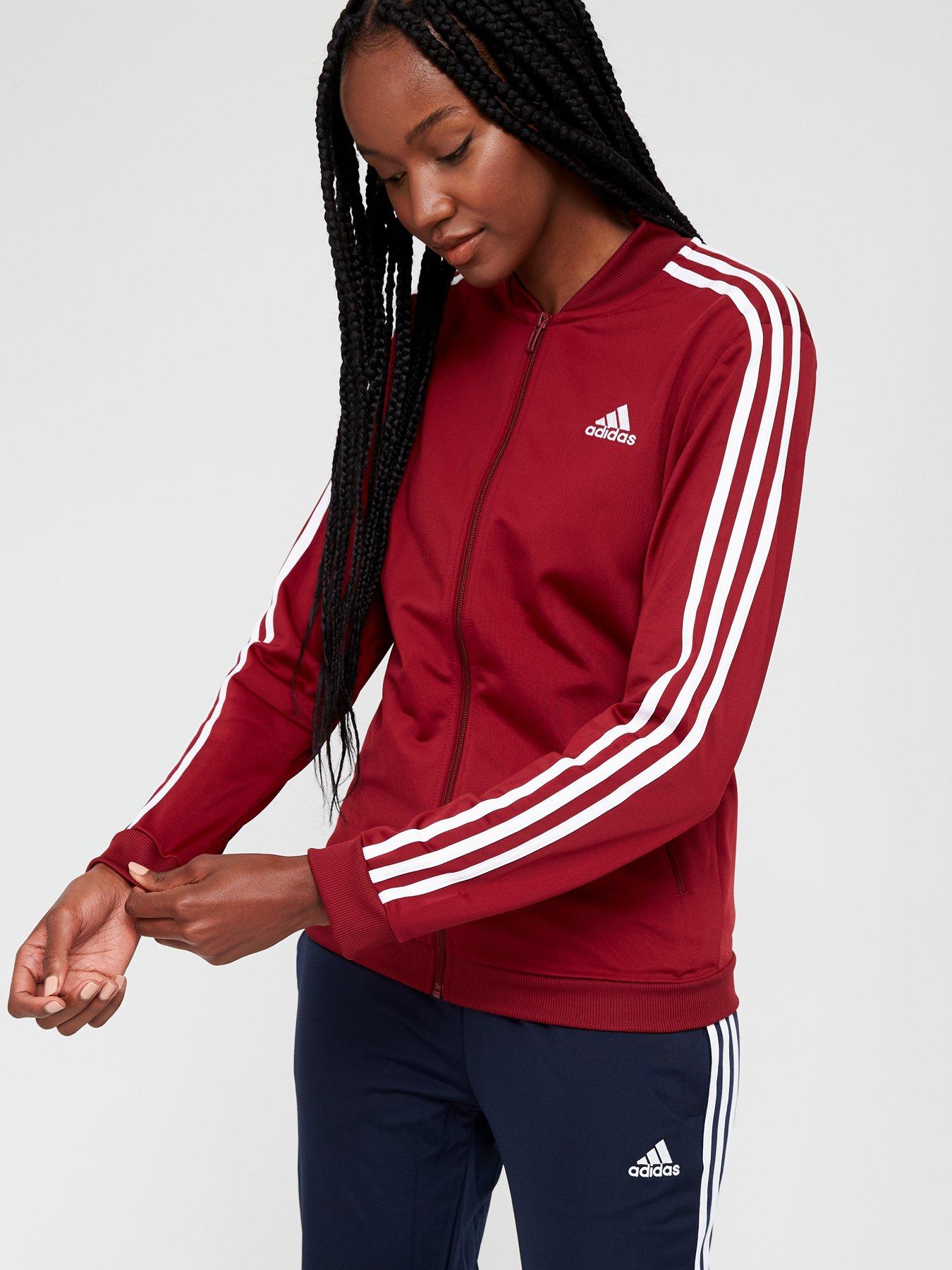 Essentials 3 Stripes Tracksuit Navy Red