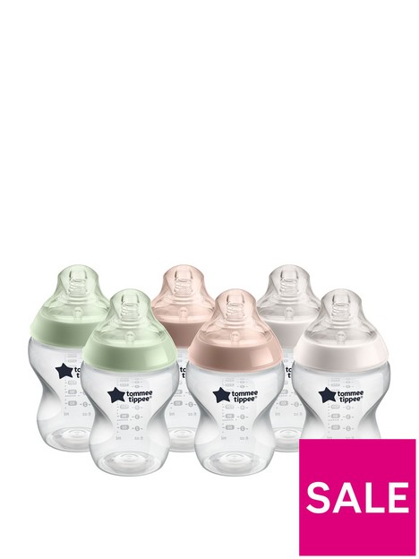 tommee-tippee-set-of-6-x-260ml-closer-to-nature-baby-bottles-mixed-colours