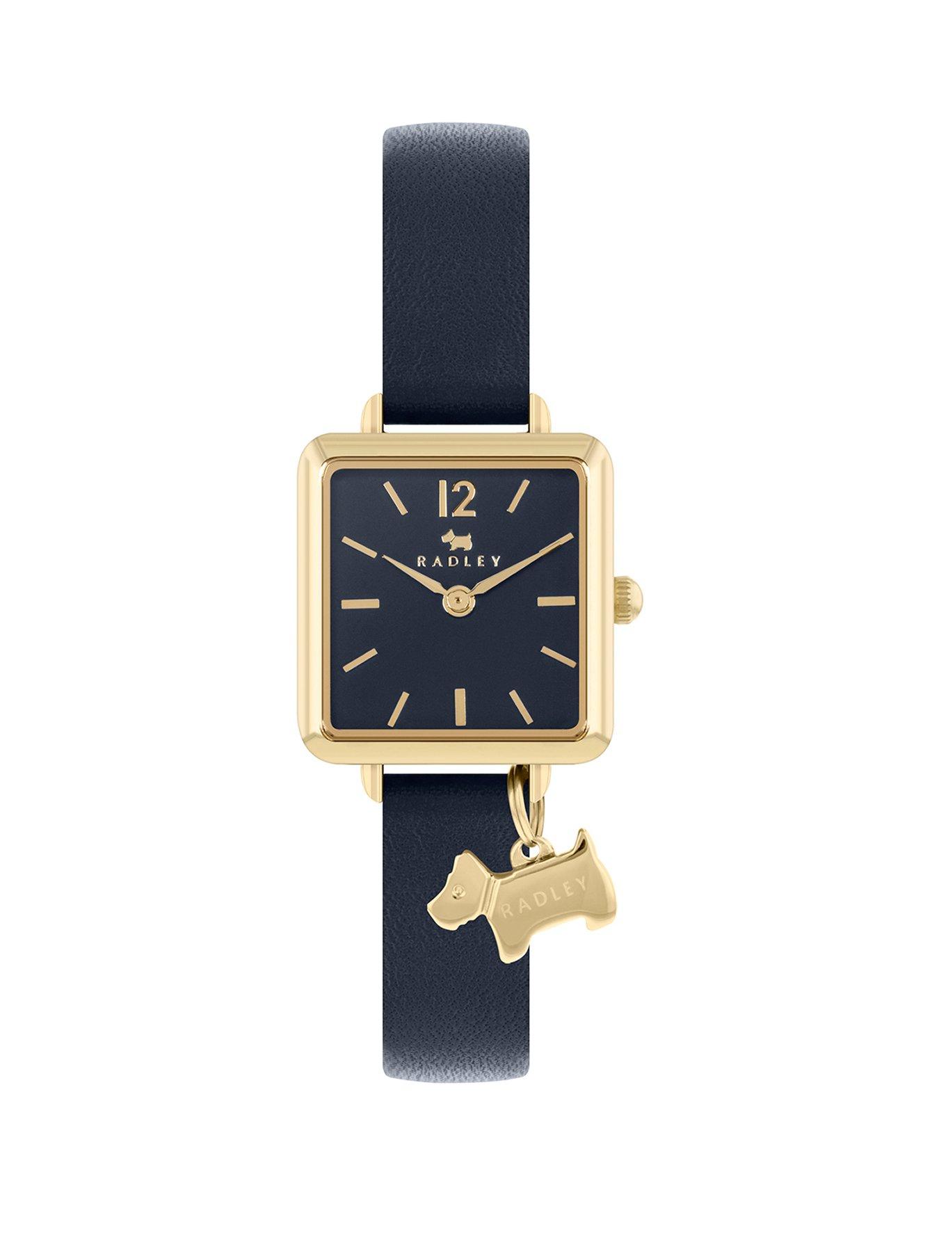 undefined Radley Ladies Square Pale Gold Plated Ink Leather Strap Watch RY21370