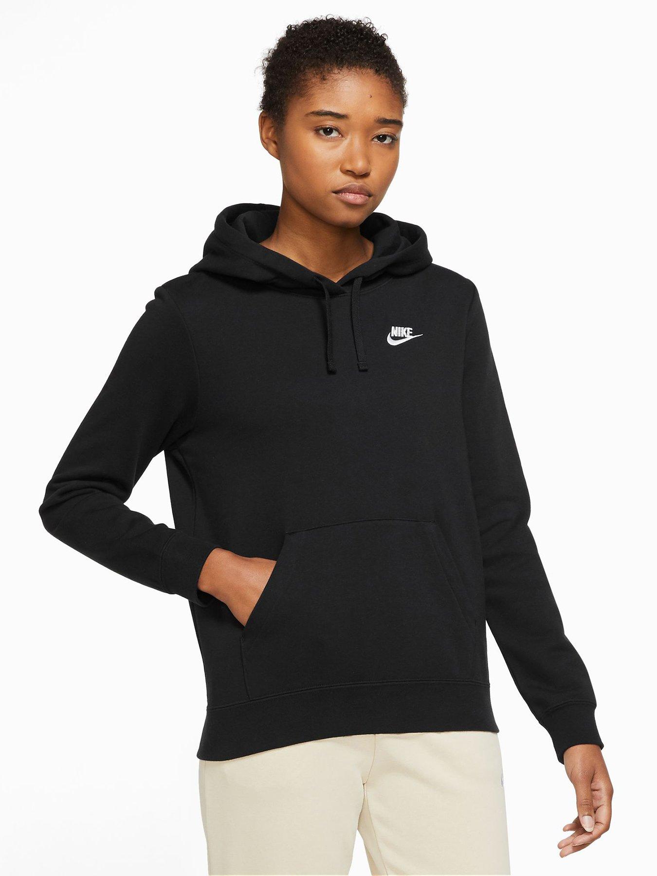 Nike Hoodie Womens Small Purple Black Swoosh Hooded Sweater Sweatshirt  Ladies