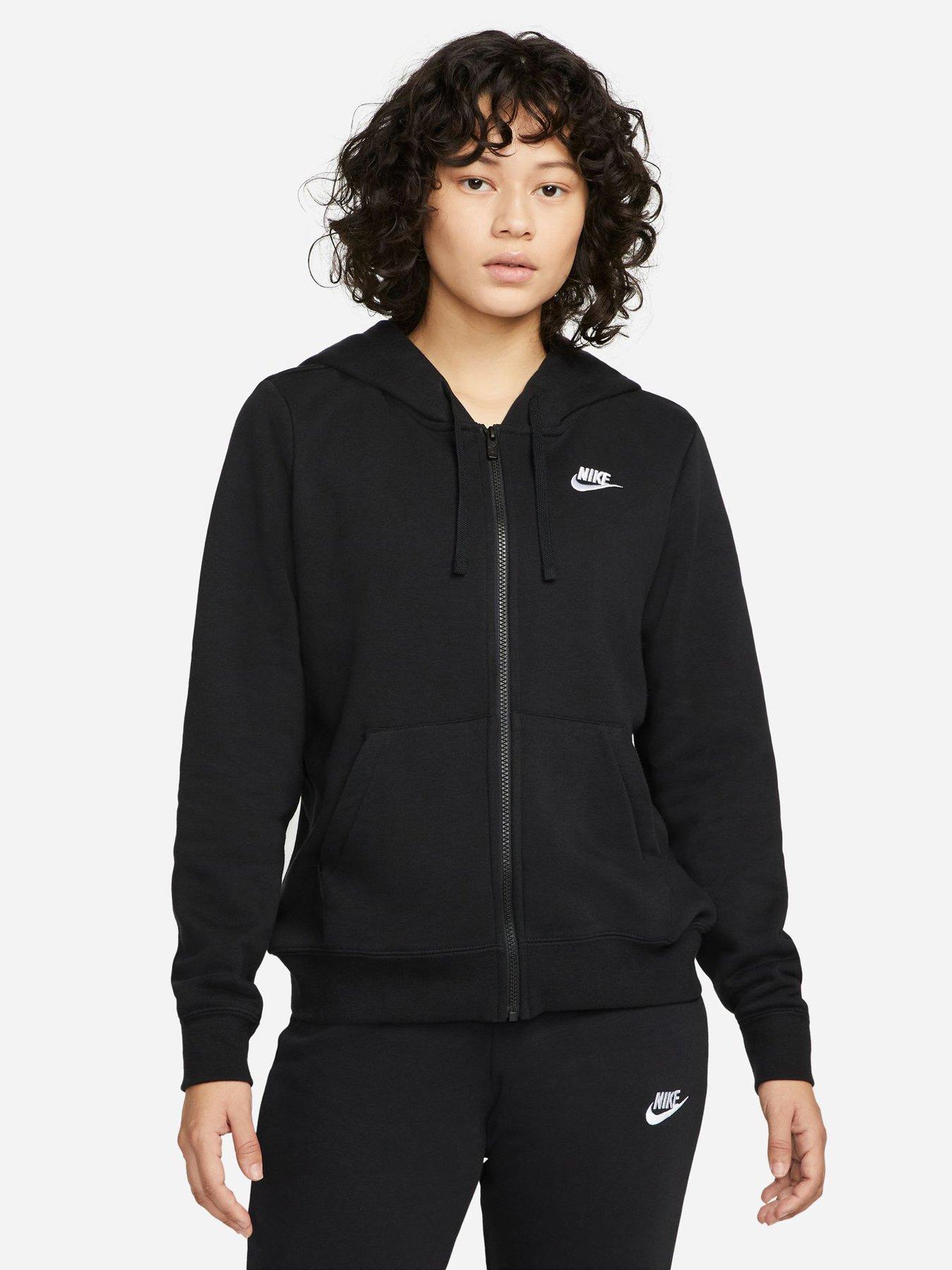 Nike club black 2025 zip thru hoody