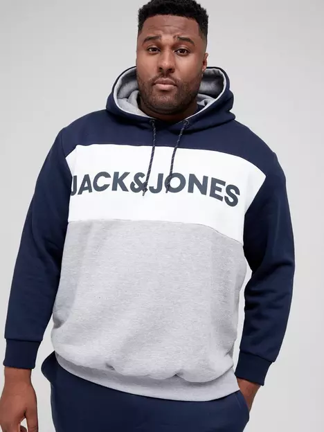 prod1091757747: Jack & Jones Plus Colour Block Overhead Hoodie - Navy Blazer