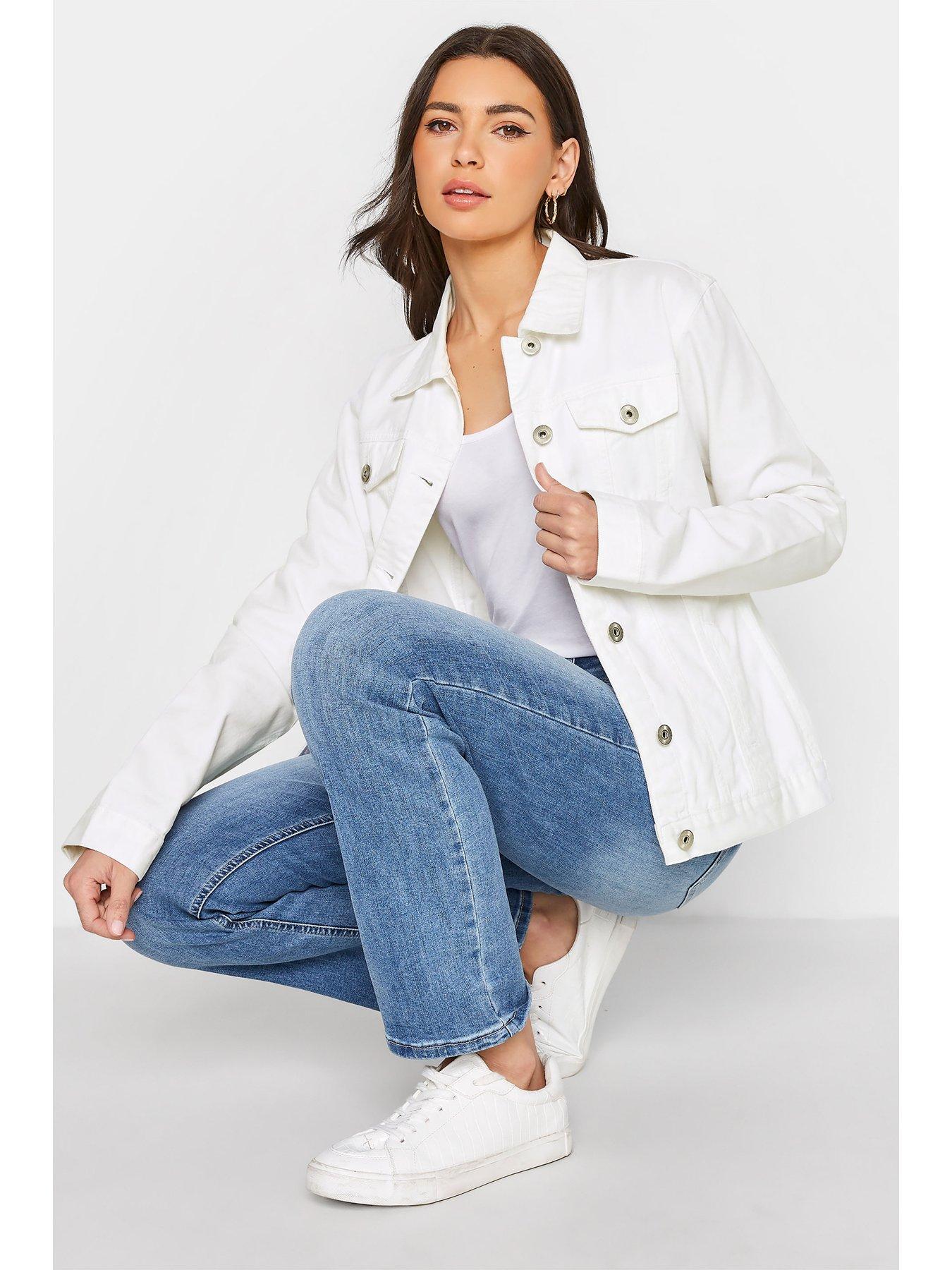 Long white jean jacket sale