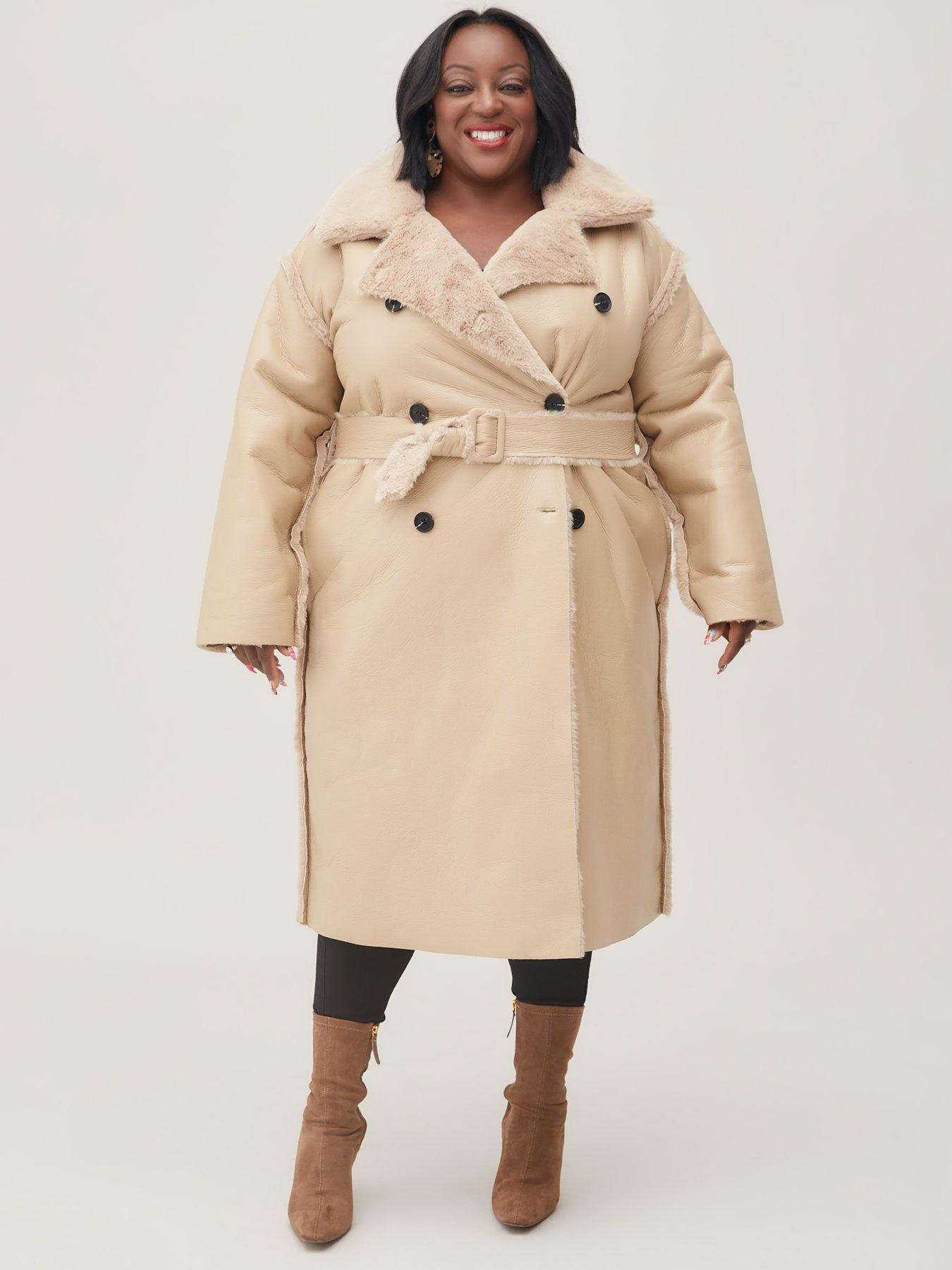 Lelili Women Double Breasted Parka Coat Plus Size Elegant Long Sleeve Lapel Long Outwear Jacket for Work Business 