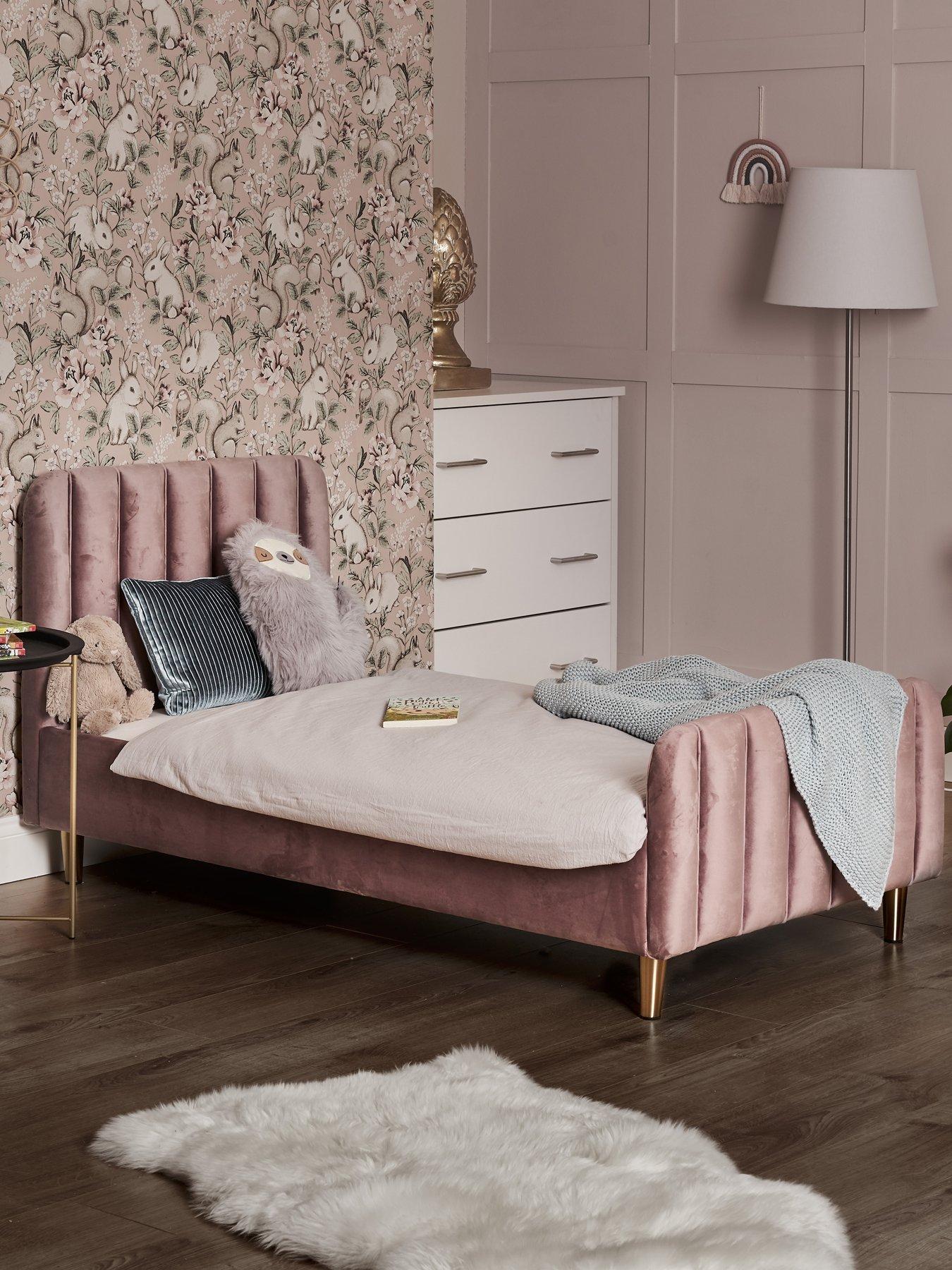 obaby-gatsby-velvet-toddler-bed-pinkfront