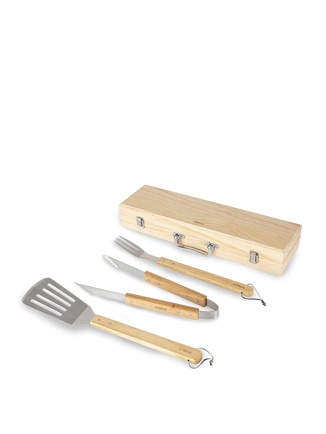 undefined 4-Piece Wooden Handle BBQ Accessory Set