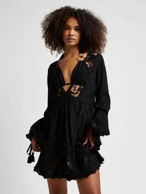 prod1091487240: Embroidered Lace Smock Mini Dress - Black