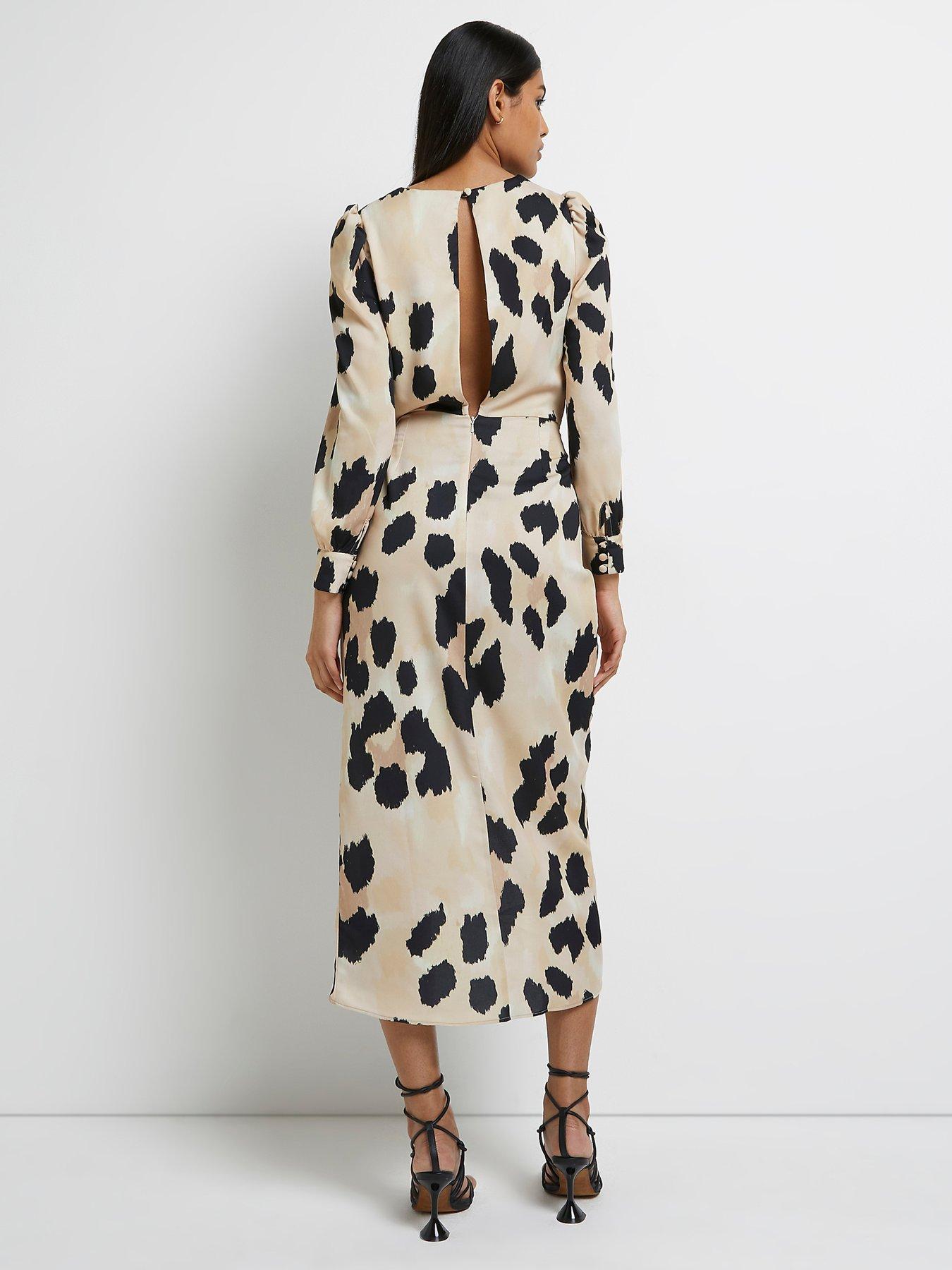 leopard print satin midi dress