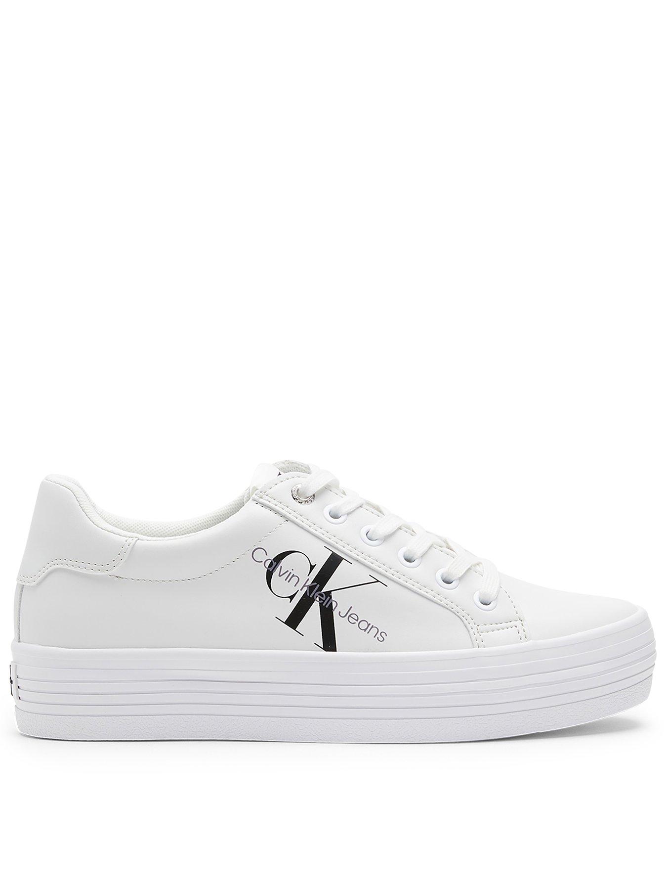 Calvin Klein Jeans Leather Platform Logo Trainers - White
