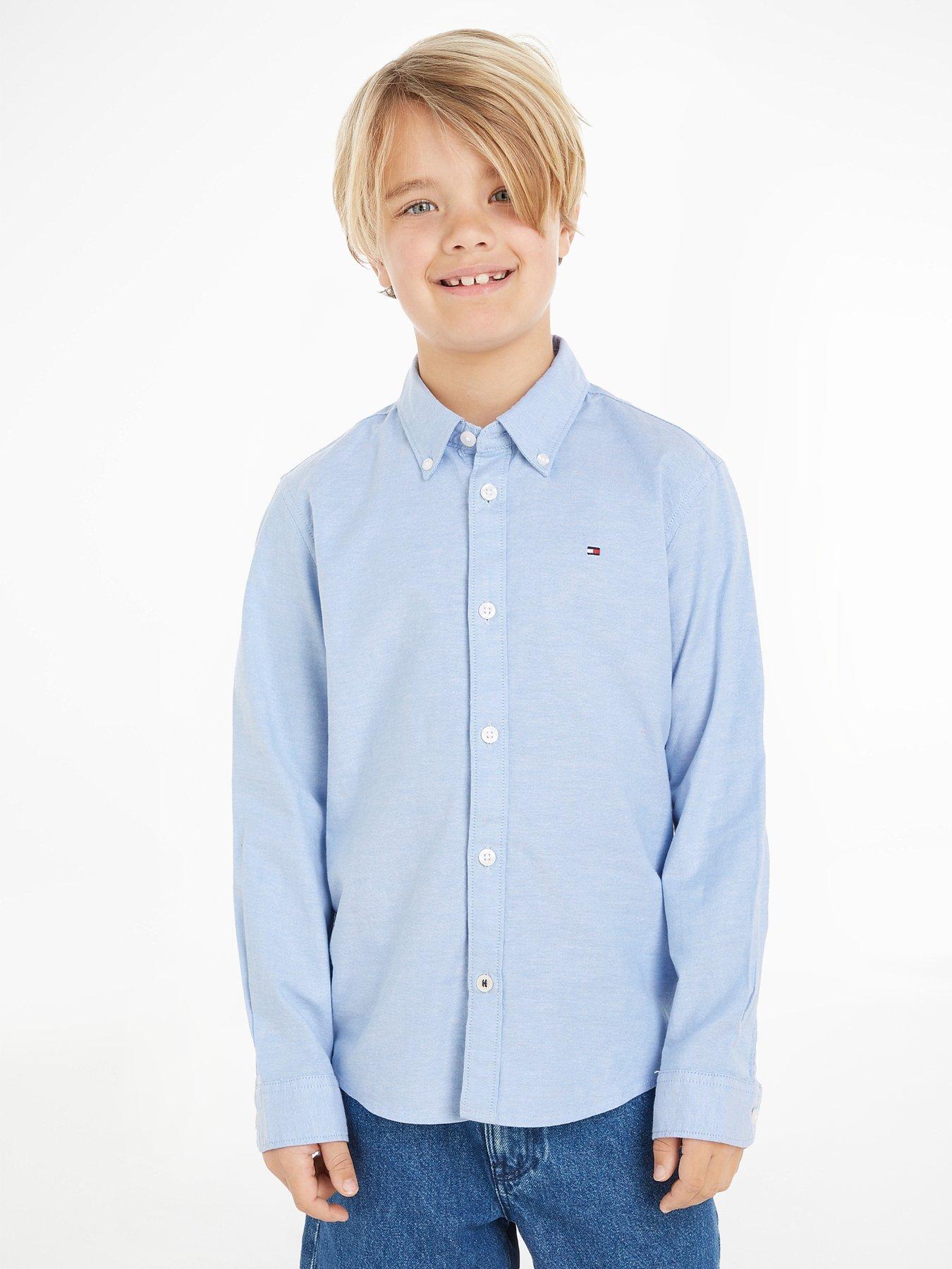 Image 1 of 5 of Tommy Hilfiger Boys Stretch Oxford Long Sleeve Shirt - Calm Blue