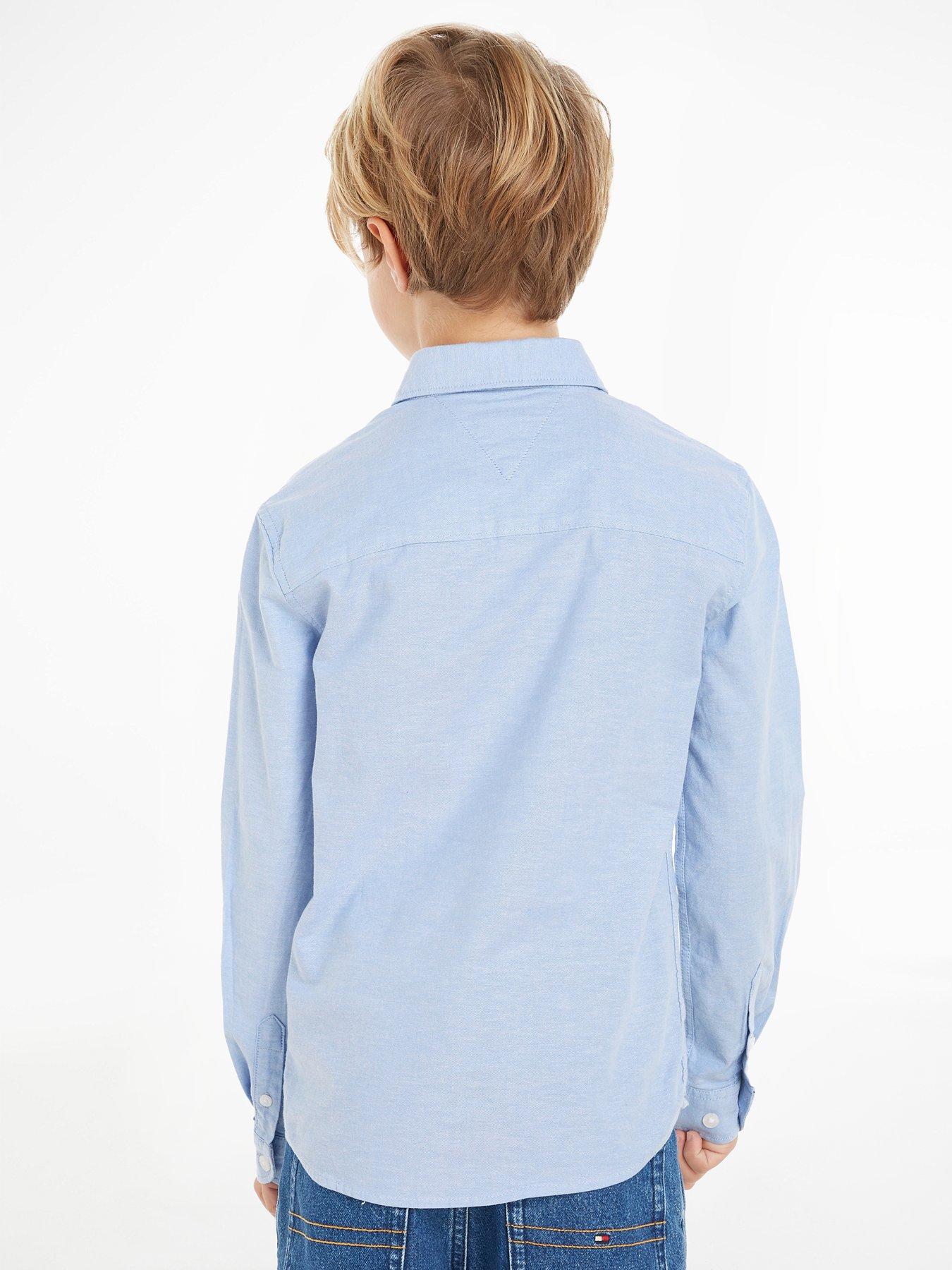 Image 2 of 5 of Tommy Hilfiger Boys Stretch Oxford Long Sleeve Shirt - Calm Blue