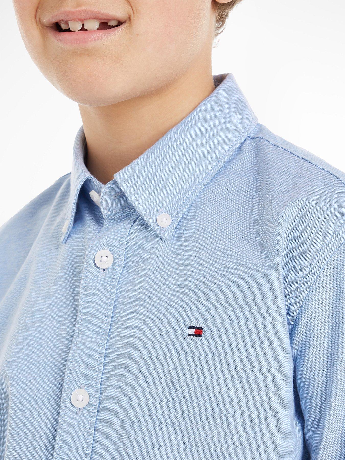 Image 3 of 5 of Tommy Hilfiger Boys Stretch Oxford Long Sleeve Shirt - Calm Blue
