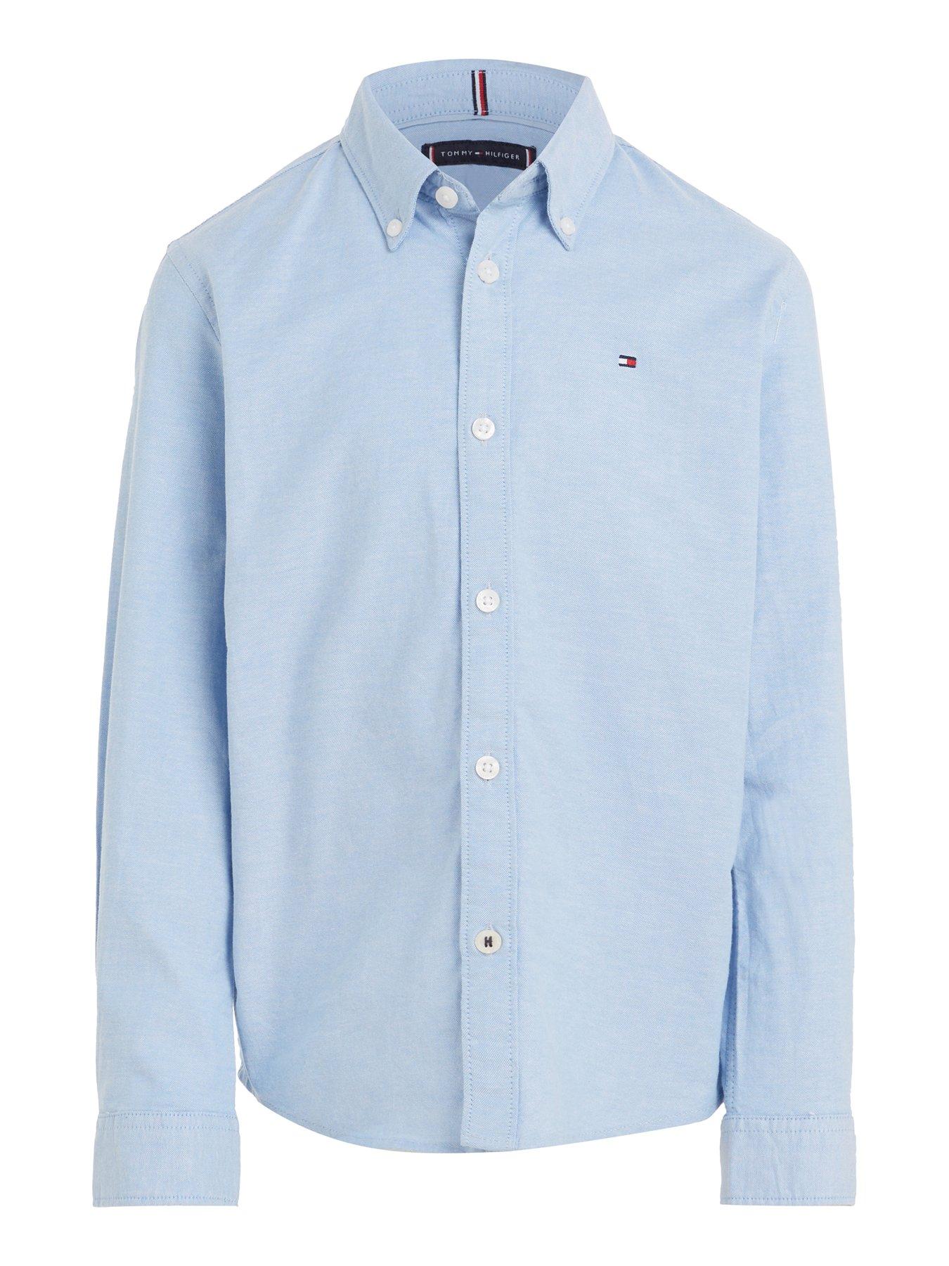 Image 4 of 5 of Tommy Hilfiger Boys Stretch Oxford Long Sleeve Shirt - Calm Blue