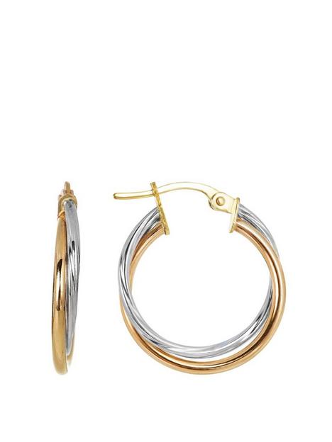 love-gold-9ct-gold-two-colour-plaintextured-hoop-earrings