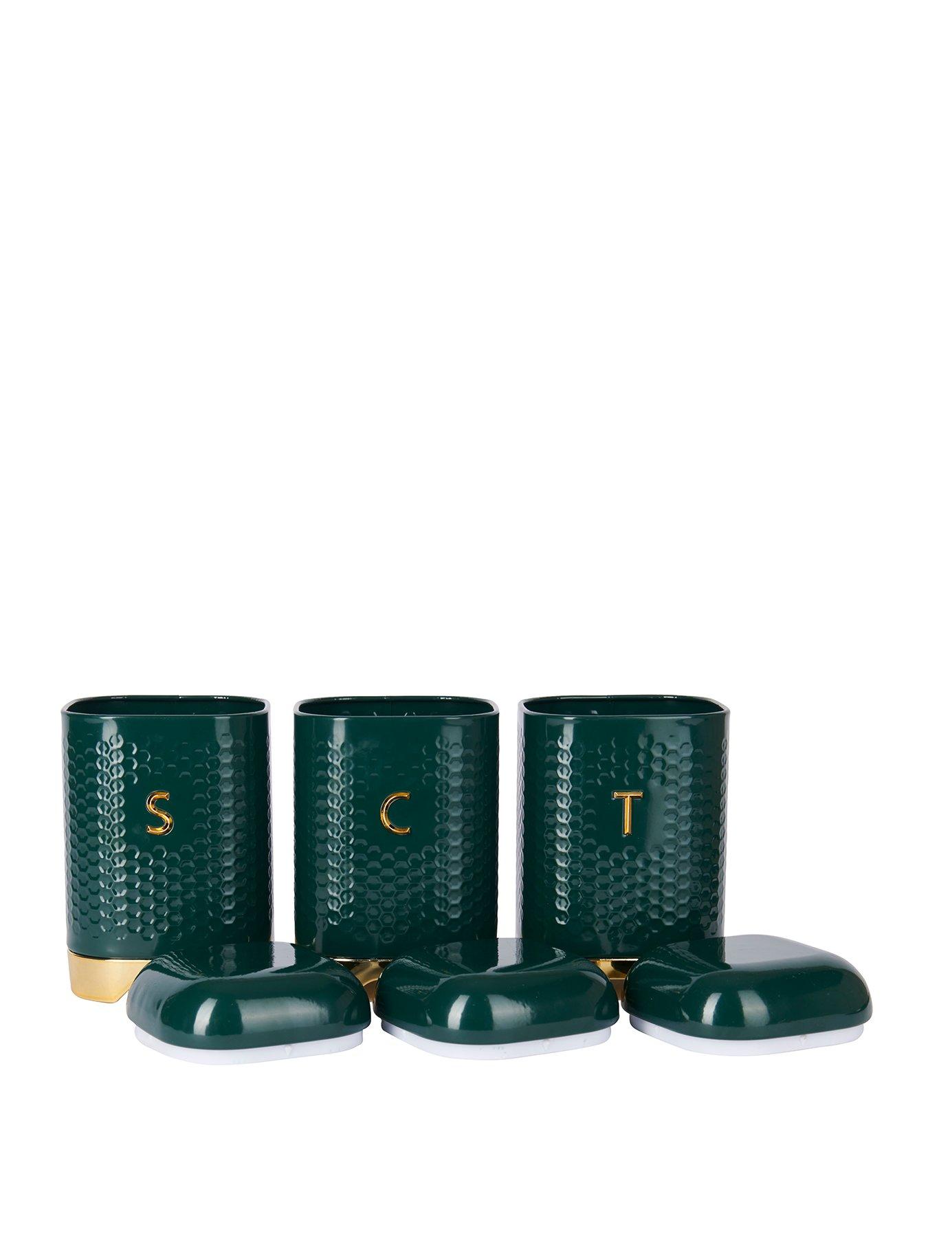 Image 1 of 5 of KitchenCraft Lovello Tea, Coffee and Sugar Storage Canisters -&nbsp;Green&nbsp;